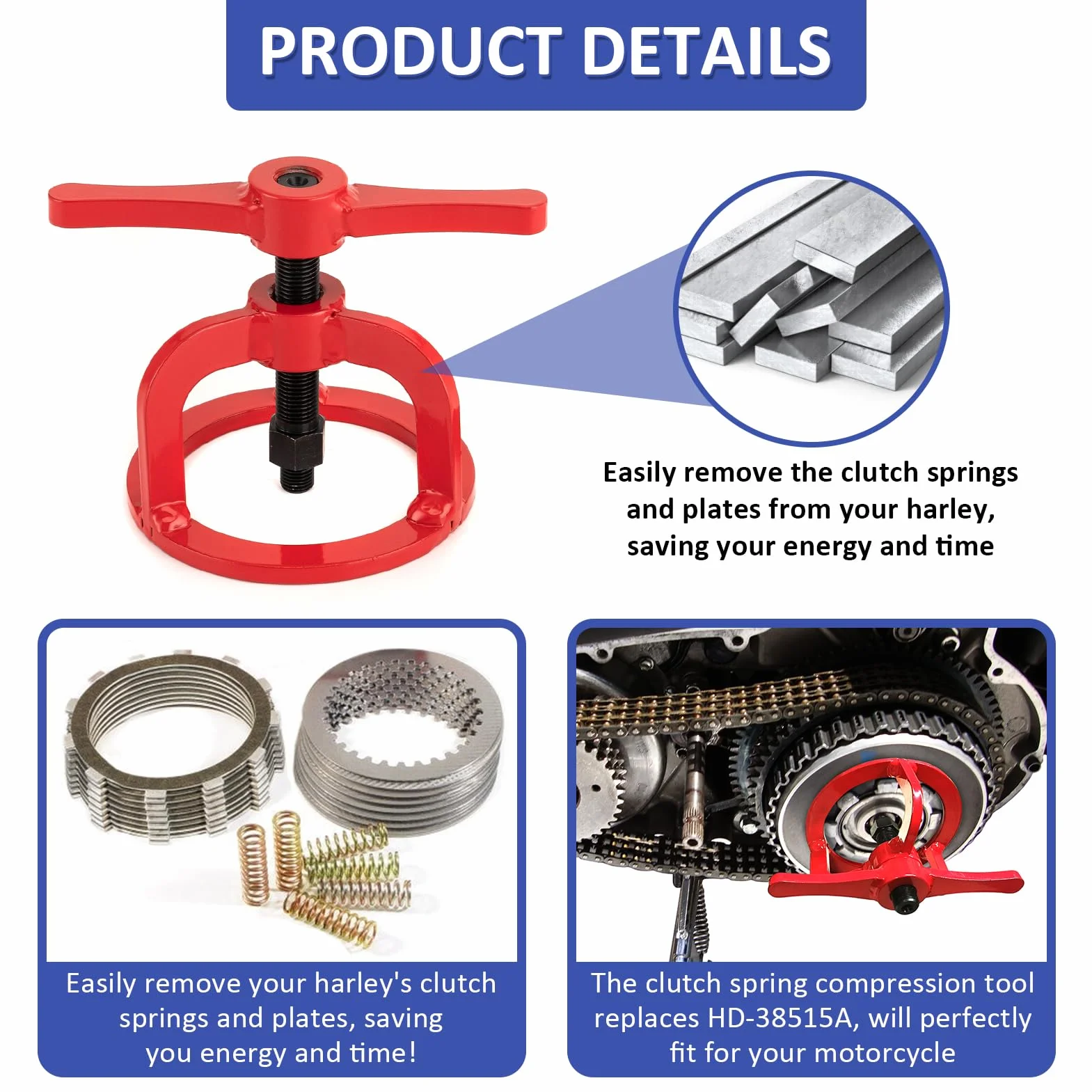Wsays Clutch Spring Compressor Compression Tool Compatible with Harley Evo Sportster XL 883 1200 1991-2022, Buell 1995-2001 Models (Replaces for Part Number 38515A)