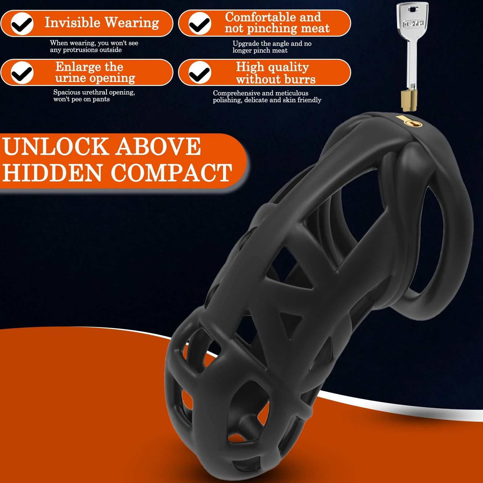 BDSMYOU Gabbia per Pene Chastity Cage Sex Toys, Gabbia di Castità in Resina 3D per Uomo, con Lucchetto Invisibile e 4 Anelli per Testicoli, BDSM Bondage (XXL)