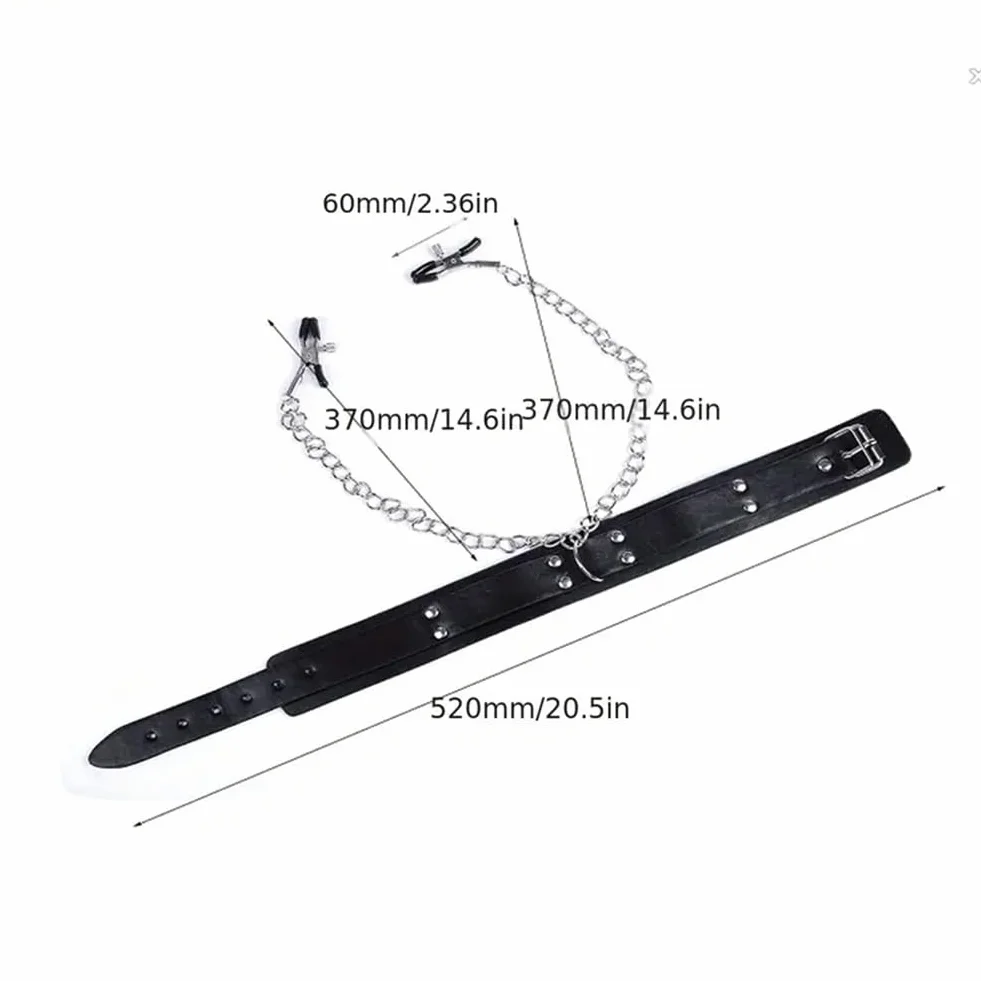 Collare a catena e clip in pelle PU per adulti