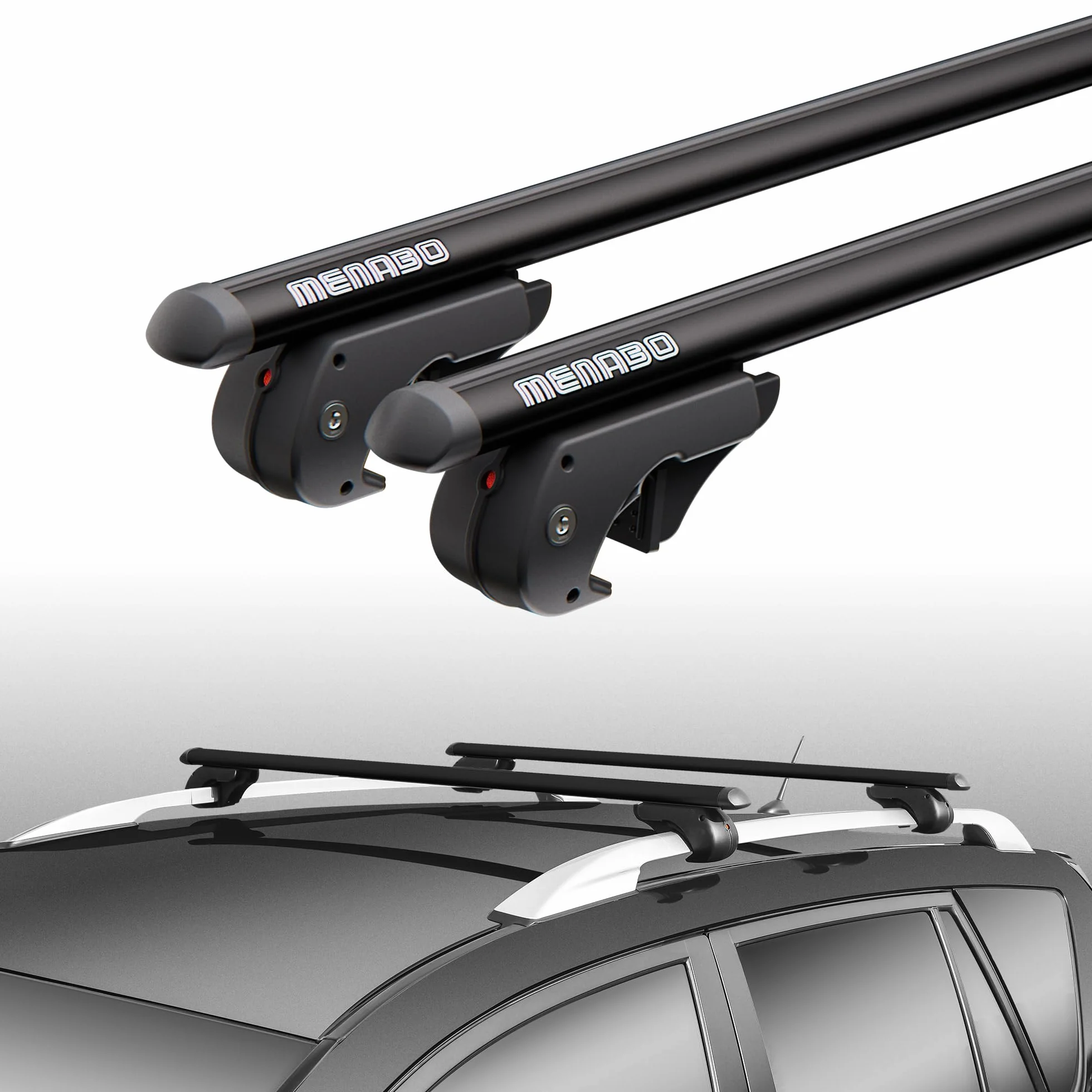 MENABO EAGLE Barre Portatutto da Tetto in Alluminio 120 cm 90 kg T-Slot 14 mm Nero