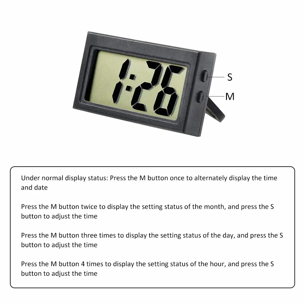 Orologio Digitale LCD per Auto - Mini Orologio da Cruscotto Elettronico Nero