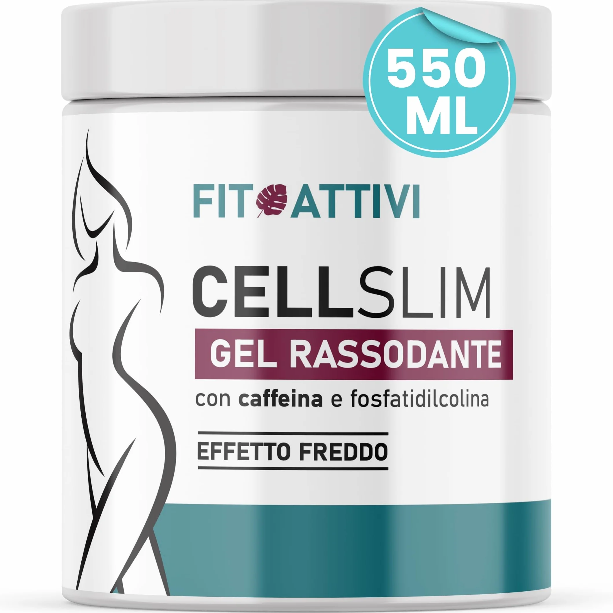 Crema Anticellulite Forte Rassodante Tonificante Effetto Freddo 550ml z Caffeiną, Mentolem i Fosfatidilcoliną, do Nóg, Pośladków i Brzucha
