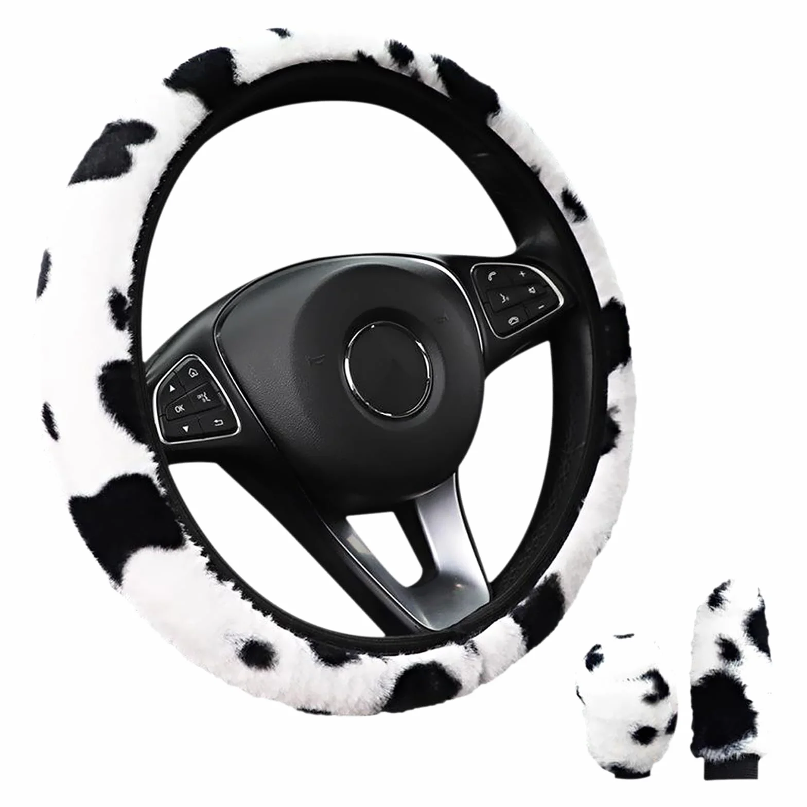 3 Pezzi Coprivolante Auto Universale 36-38cm, Copri Volante Peluche, Accessori Auto Decorazione, per la Maggior Parte delle Automobili