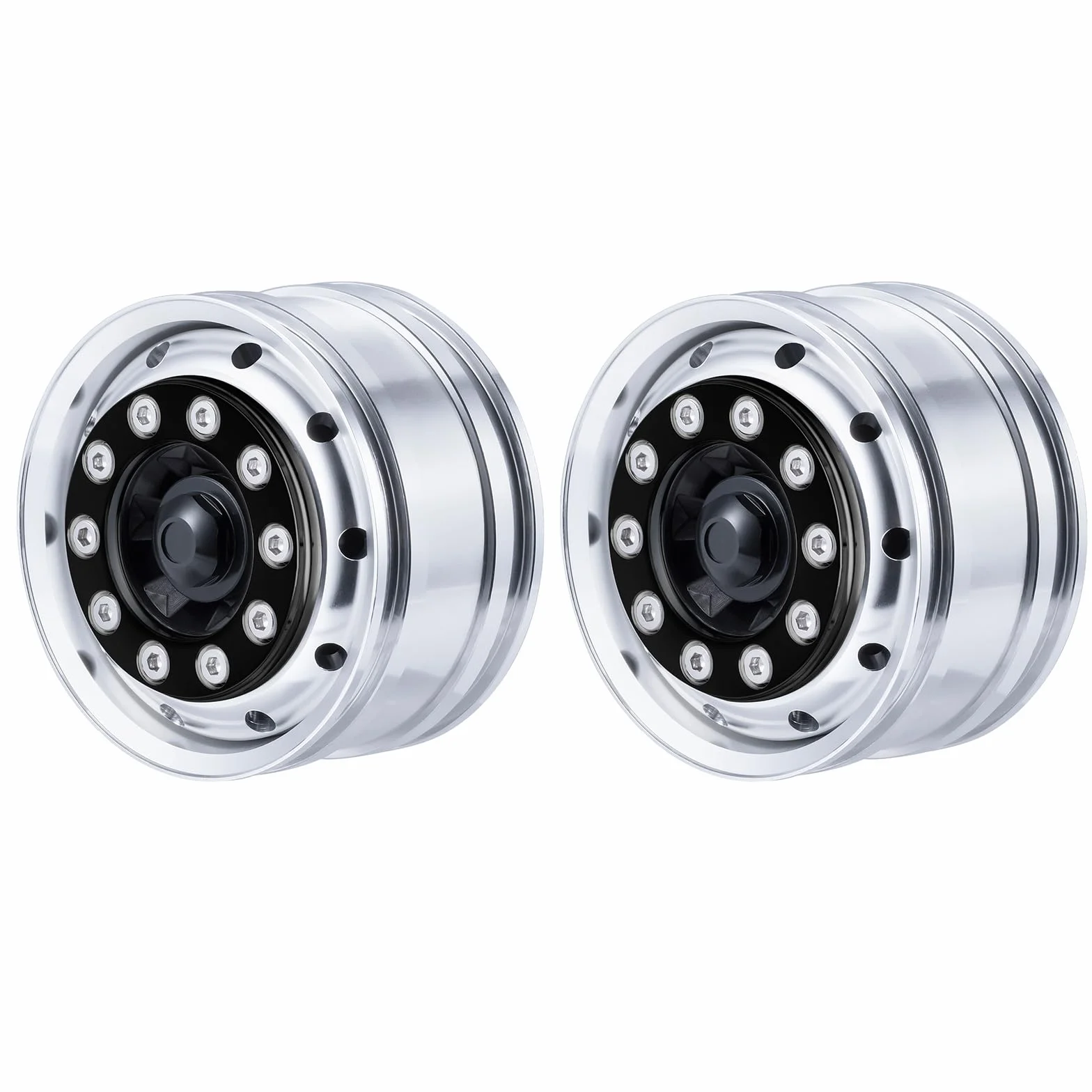 AXSPEED Cerchi anteriori in metallo, 2 pezzi di cuscinetti mozzi ruota per 1:14 Tamiya rimorchio trattore accessori auto (nero)