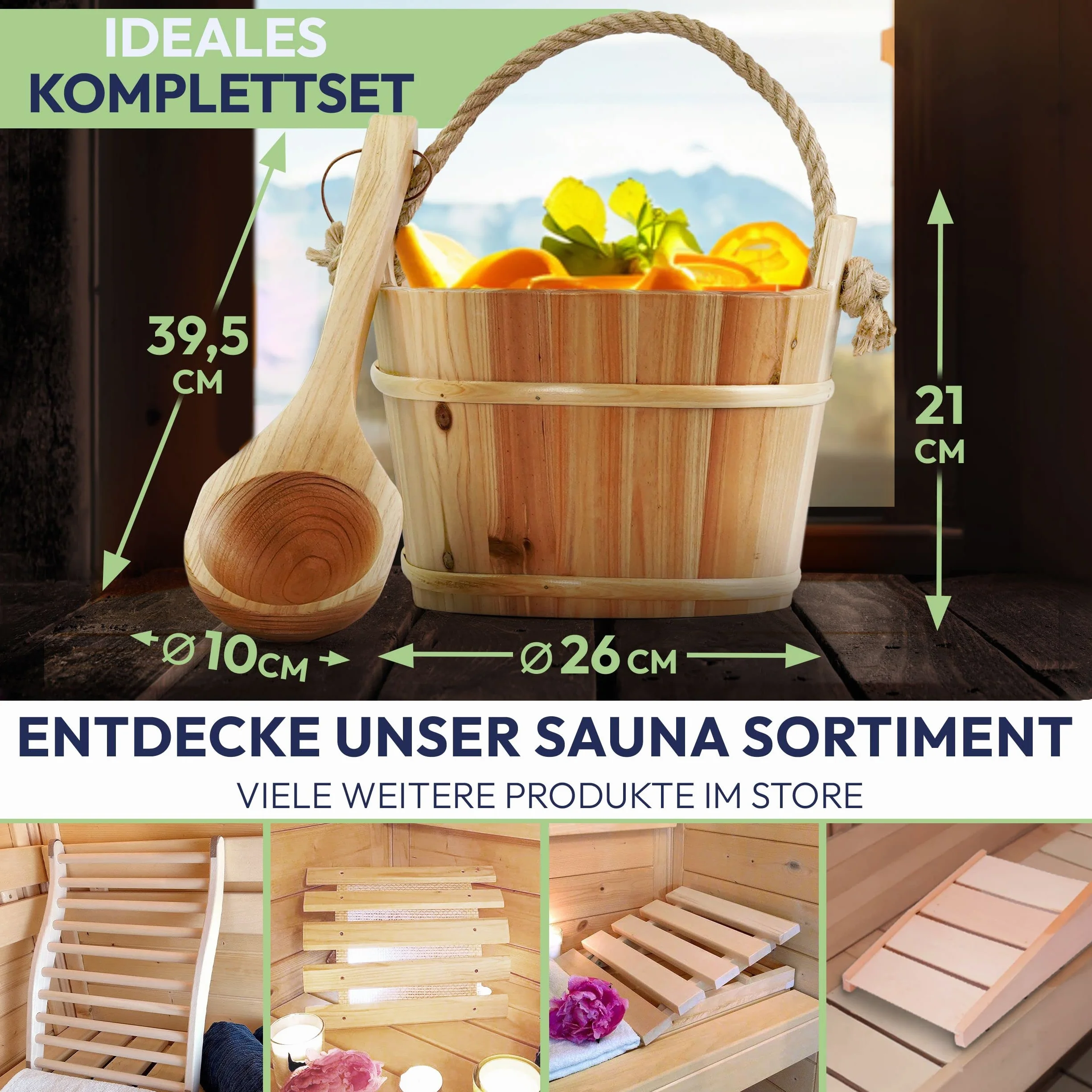 Secchiello per Sauna 26 Ø 21 cm Mestolo Legno Abete Rosso