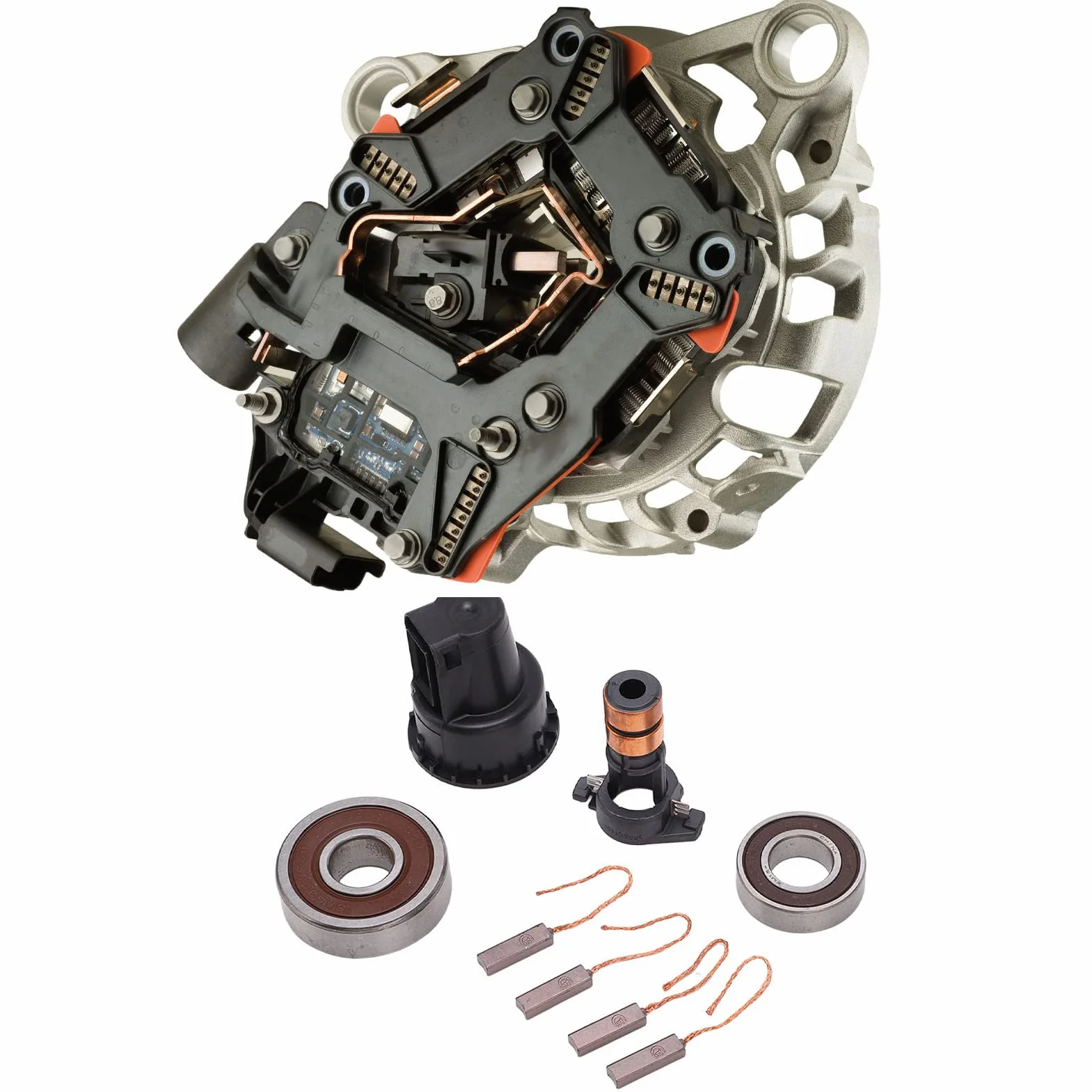 Akozon Kit di Riparazione Dell'alternatore Spazzole Ad Anello di Scorrimento Cuscinetti di Ricambio 230090 Sostituzione per 0124515010 0124525139