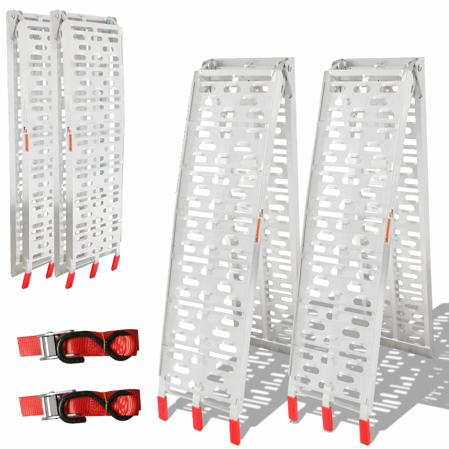 Herrselsam 2X Rampa di carico pieghevole, in alluminio, antiscivolo, 226 x 30,5 x 5,5 cm, Max 680 kg, Rampa di carico per auto per moto, rimorchi, tagliaerba. Argento