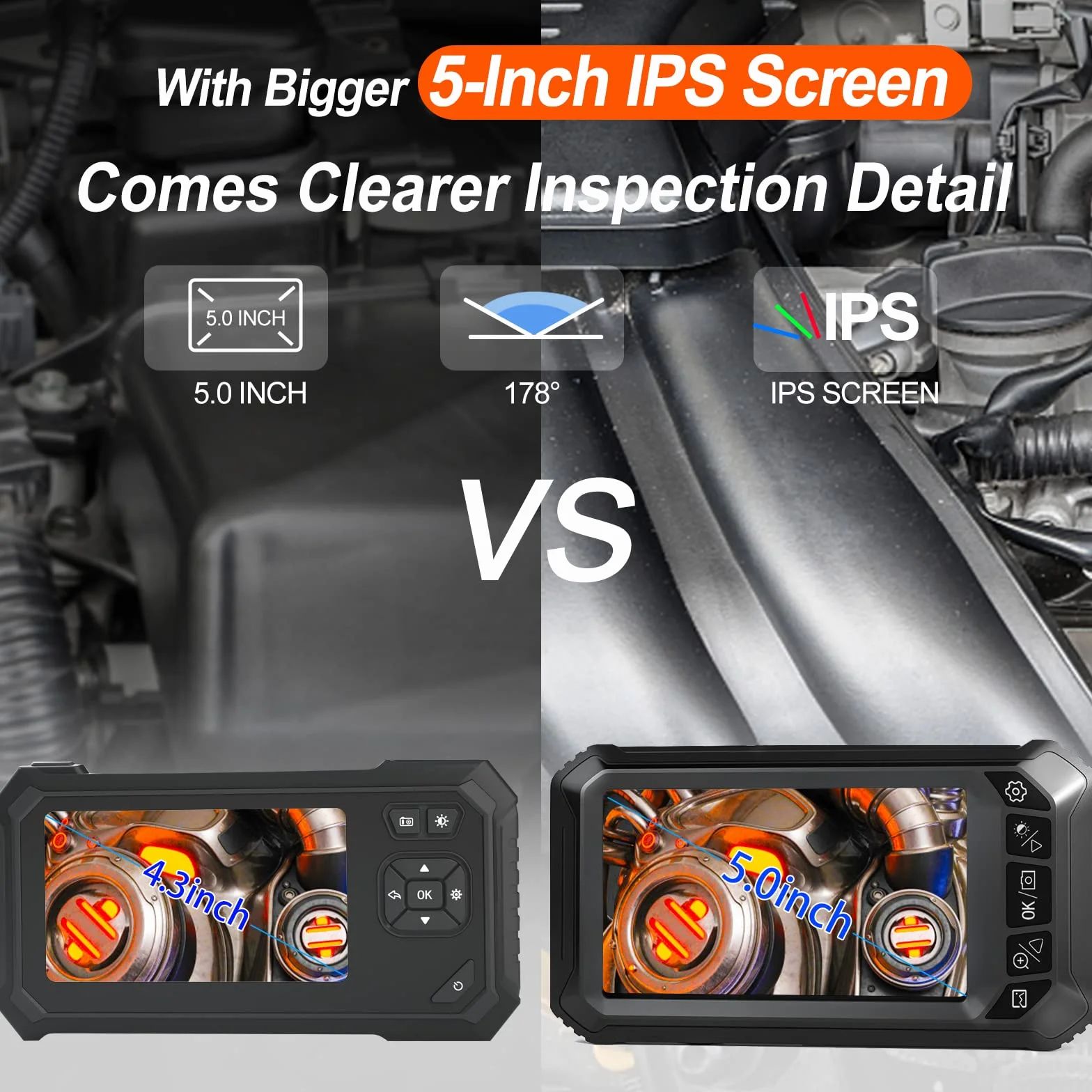 Telecamera Endoscopio Doppio Lente 5,0' Schermo IPS Impermeabile 6+1 LED Regolabile 32G Scheda TF (10M)