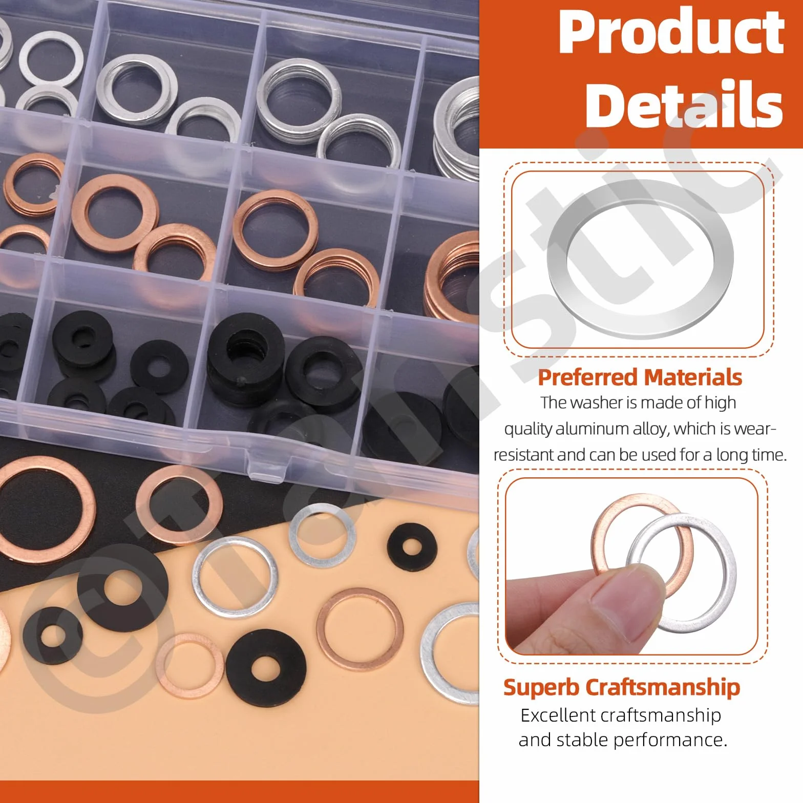 Tanstic 150 pezzi M10 M12 M14 M16 M18 Oil Drain Plug Crush Washer Gasket Seal Assortment, Incuidng 50 pezzi di rame metrico e 50 tappi per olio in alluminio, 50 pezzi di lavatrici piatte in gomma