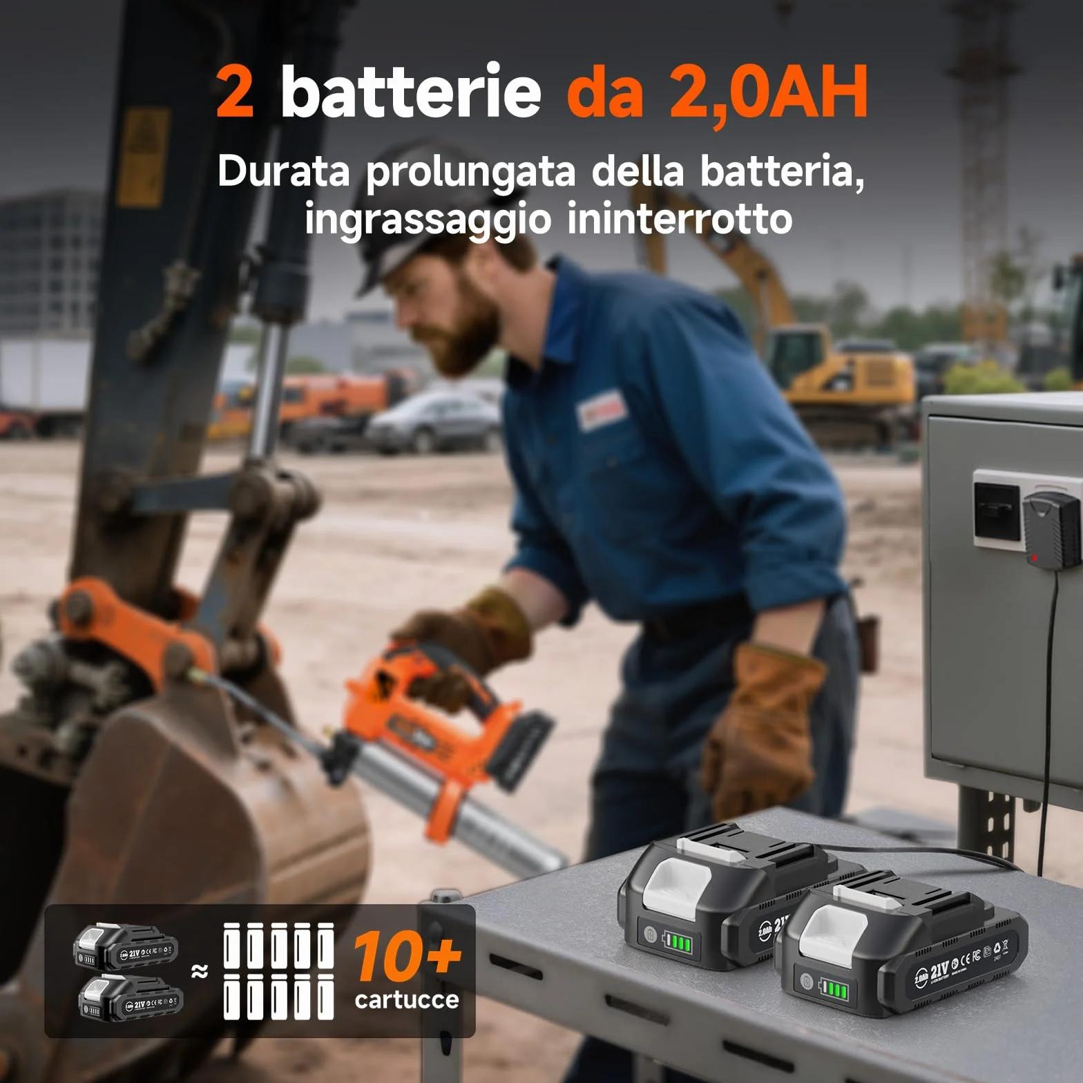TaskStar Ingrassatore a Batteria da 10000 PSI: Ingrassatore Migliorato con Controllo Automatico del Volume di Grasso, 2 Batterie, 3 Accoppiatori - 4,6 oz/min Efficiente per Trattori, Camion e Macchine