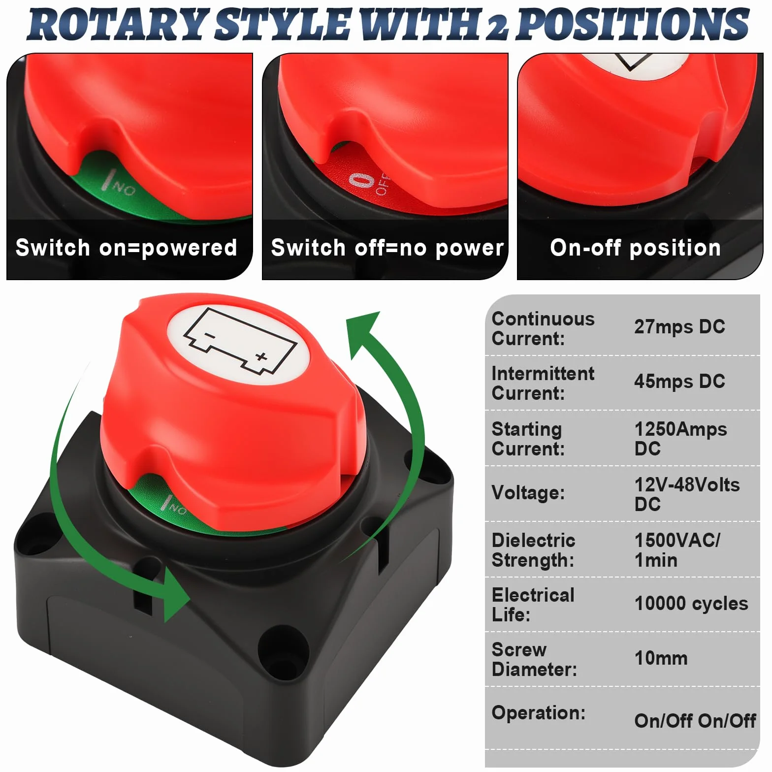 2 Pezzi Interruttore Stacca Batteria, 300A Interruttore di sconnessione della batteria(24-48V), Adatto per barche, motocicli, yacht, automobili, veicoli a motore, attrezzature marine e camper