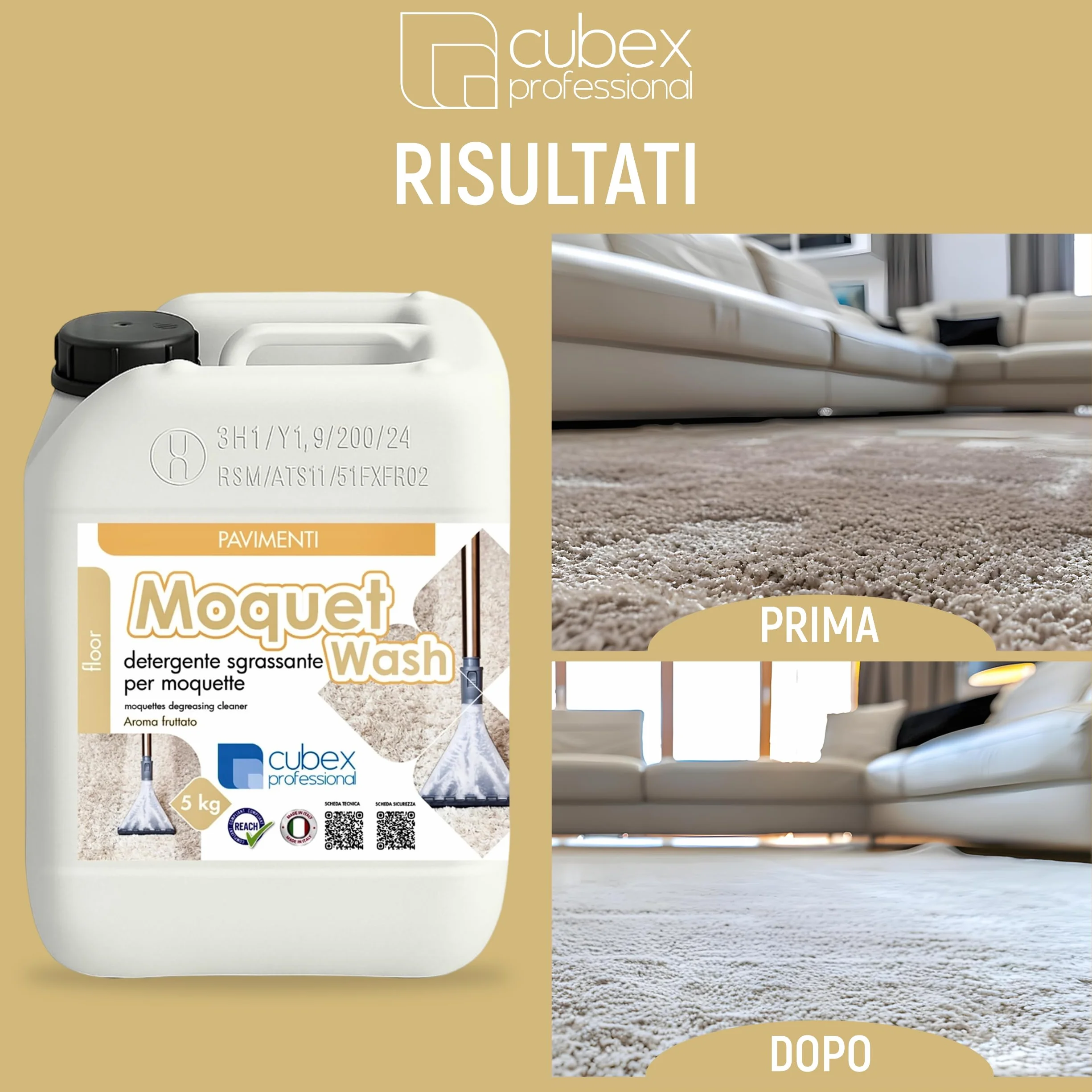 Cubex Professional Moquet Wash 5 LT Detergente Per Moquette Tessuti Tappezzerie