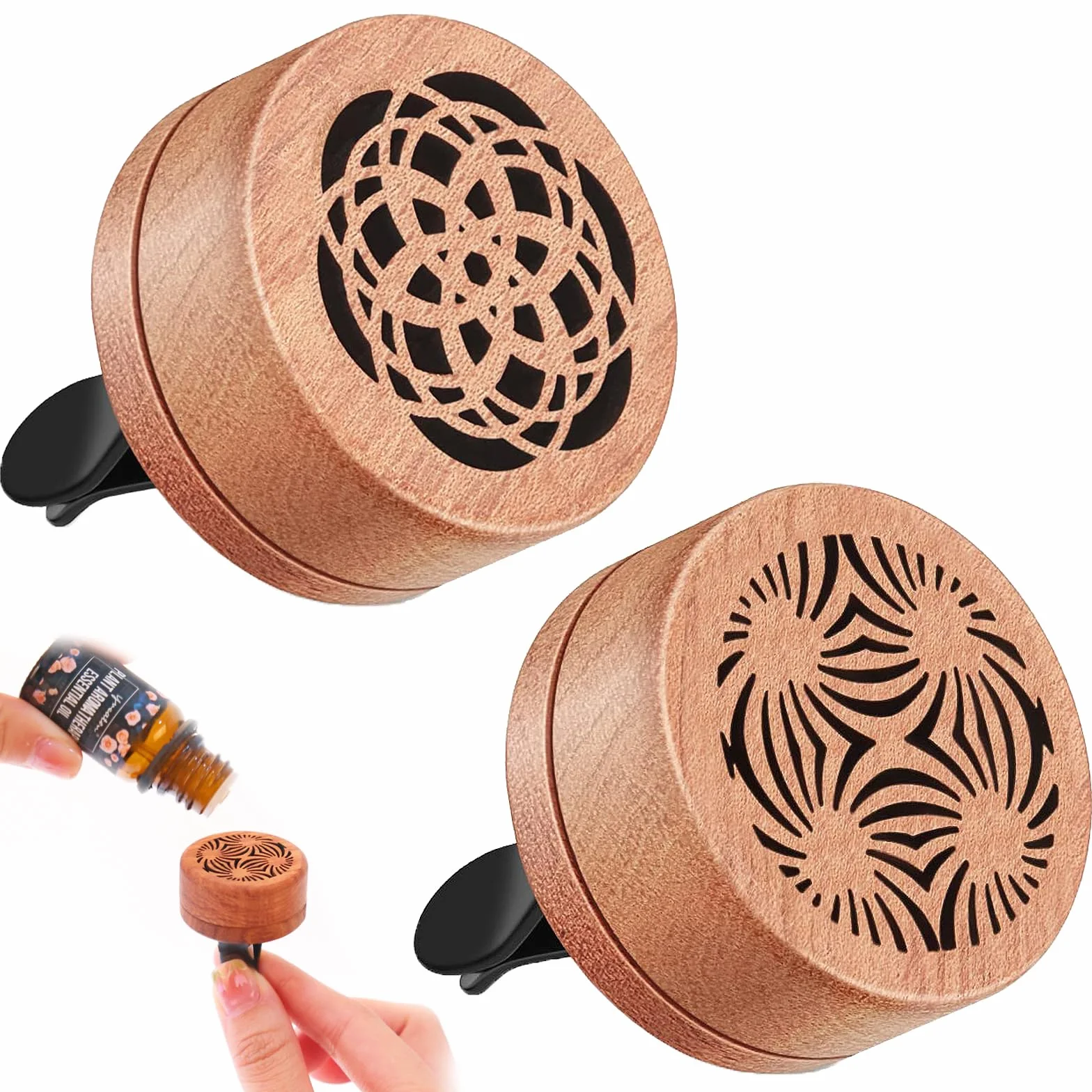 Diffusore di Oli Essenziali per Auto 2 Pezzi Diffusori Auto in Legno con Clip di Ventilazione