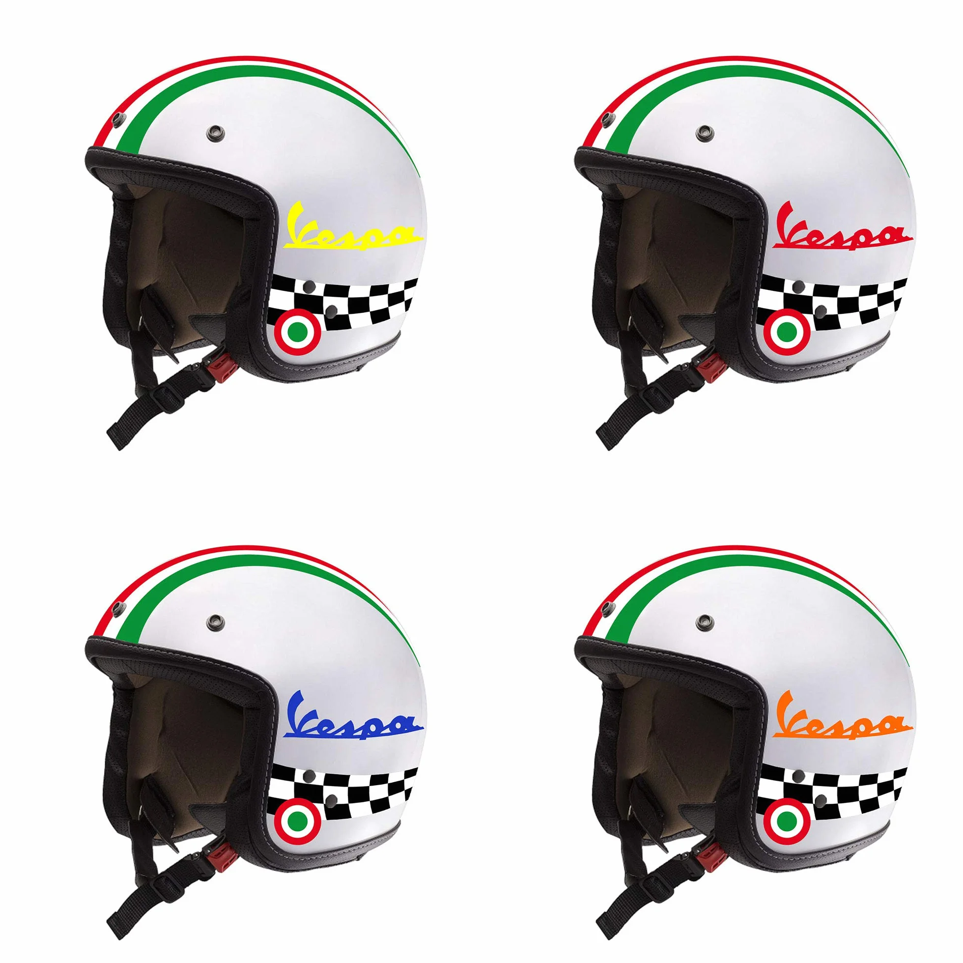 Adesivi per Casco Kit VESPA - Nero - Strisce Italia Bandiera Scacchi Vinile Lucido HD
