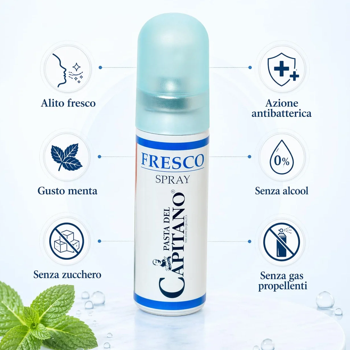 Pasta del Capitano Spray Alito Fresco 15 ml, Spray Orale Antialitosi, Antibatterico con Propoli, Zinco e Menta Fredda