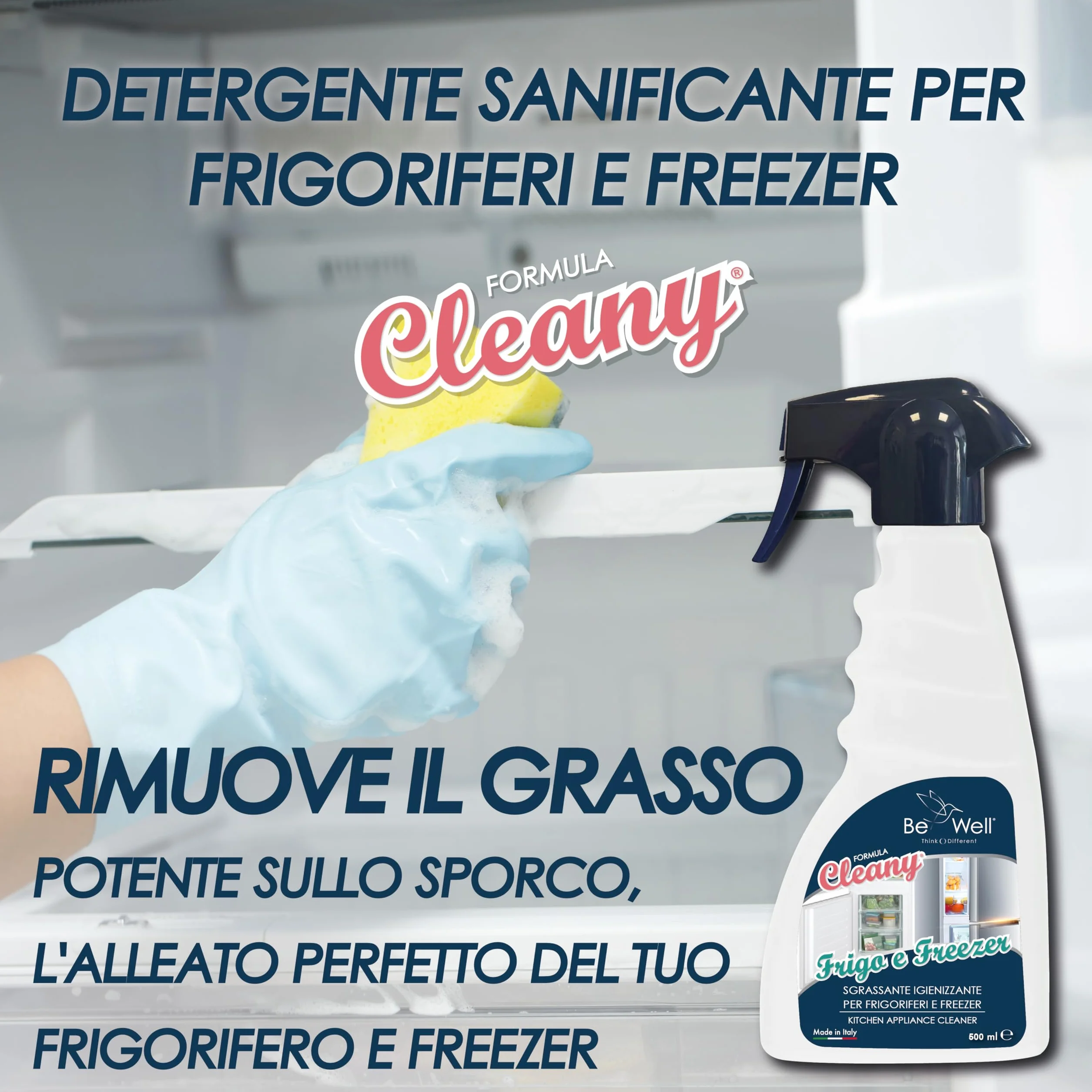 CLEANY Detergente Igienizzante Frigorifero Freezer Spray 500 ml Made in Italy