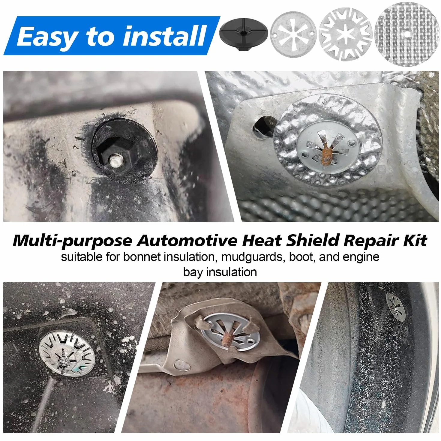 48 Pezzi Kit Riparazione Scudo Termico Automobilistico Rondella di Bloccaggio Rondelle Acciaio Dadi Cin Plastica per Scudo Termico Motore Rondella Ferma Perno Compatibile con N90796501 N90335004