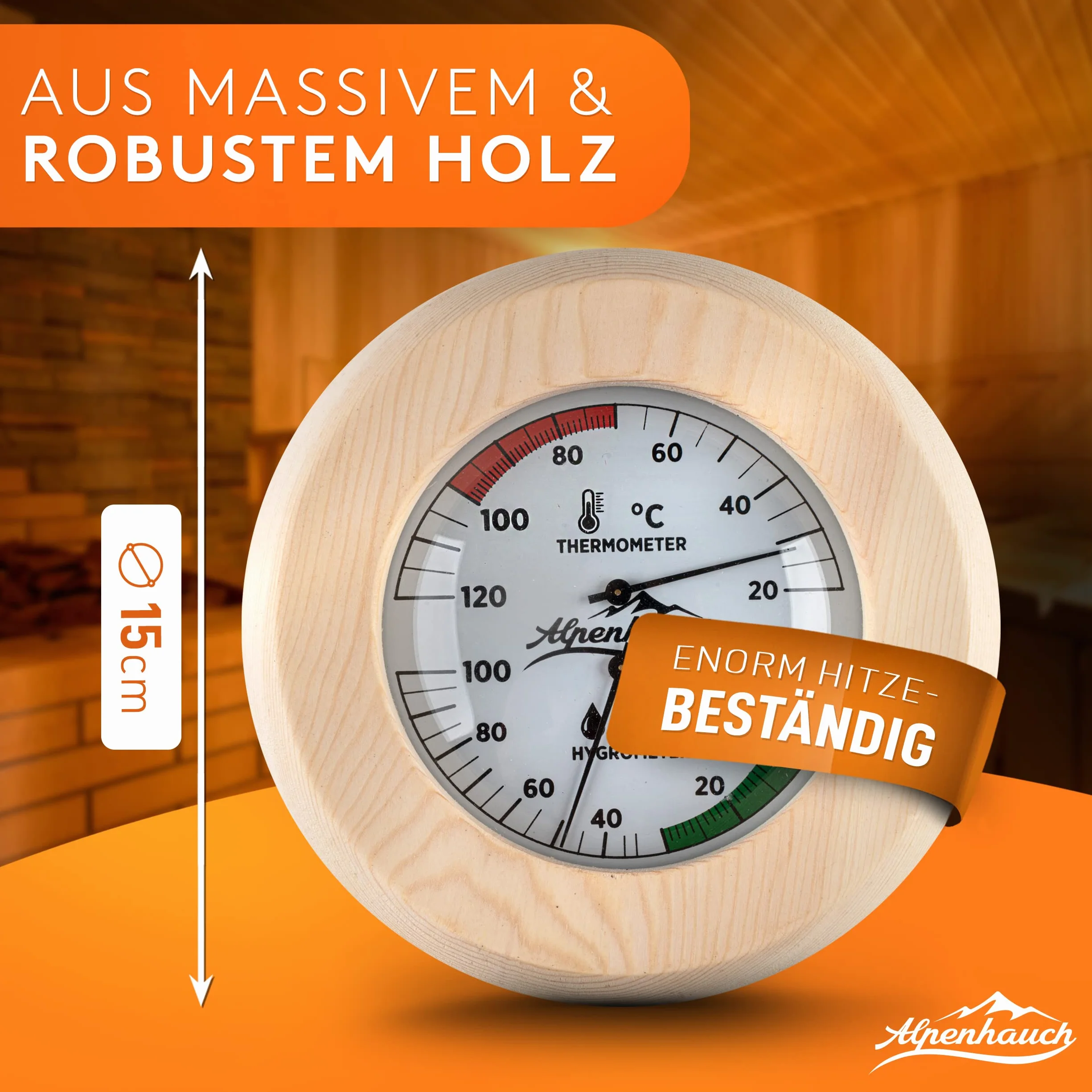 ALPENHAUCH Termometro da sauna igrometro in legno 2 in 1 preciso vetro temperato