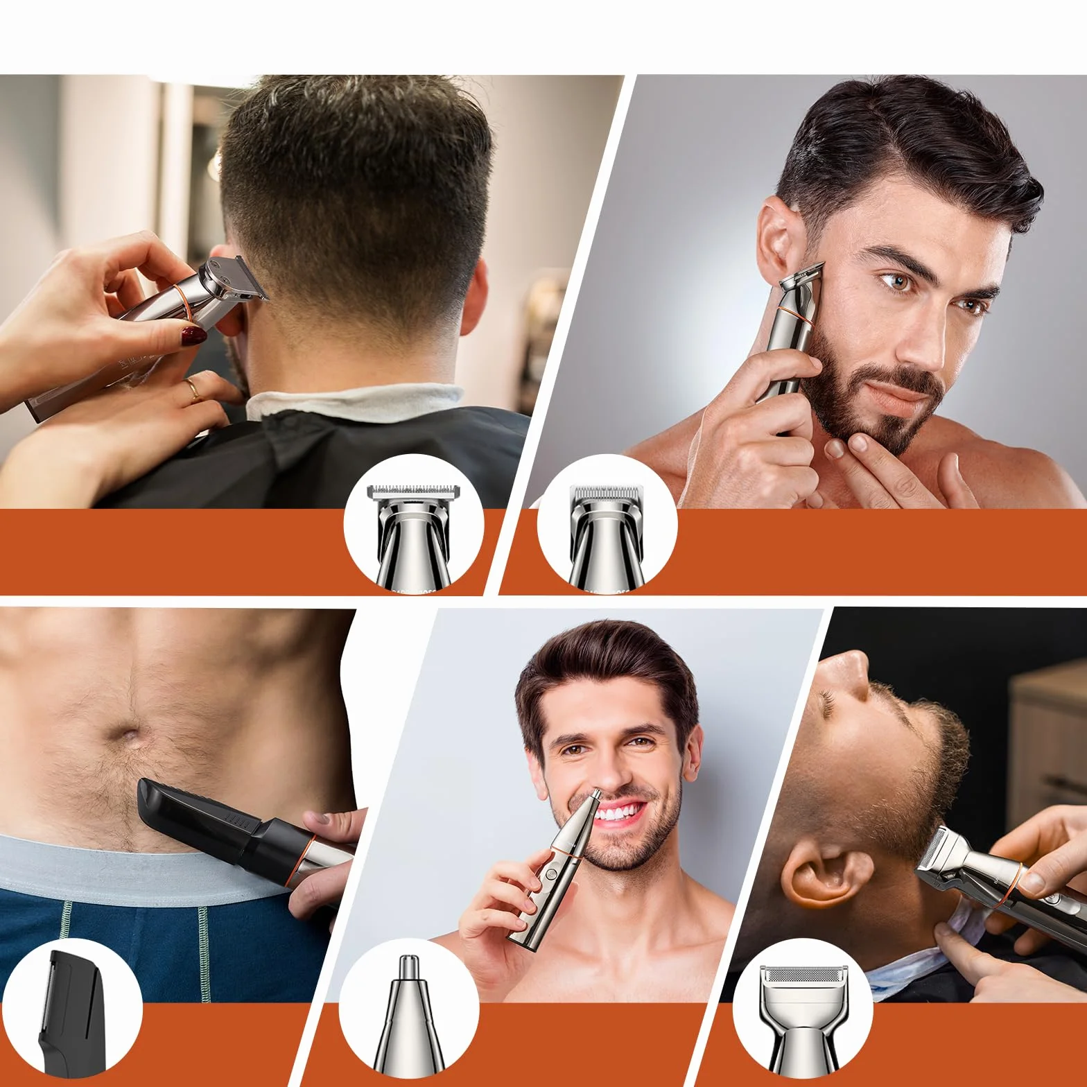 BarberBoss Kit rasoio 5 in 1 uomo tagliacapelli rasoio naso ricarica USB-C lame acciaio inox body groomer