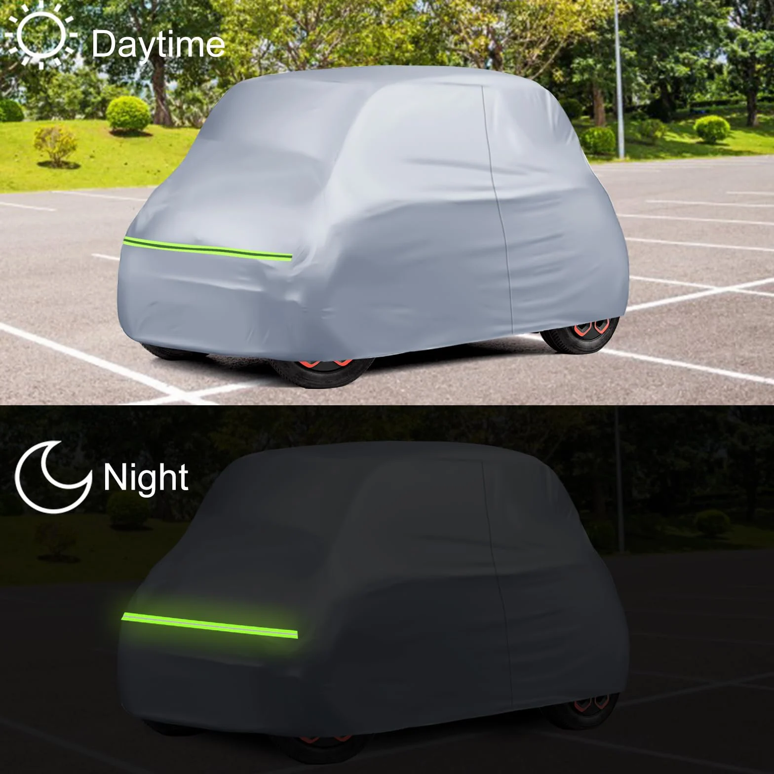 Telo Copriauto Sostituzione per Citroen Ami/O-pel Rocks-e/Electric/F-iat Topolino 2020-2024, Copertura Auto Protettiva Dell'auto, Telone Garage Completo Impermeabile Strisce Riflettenti, Argento