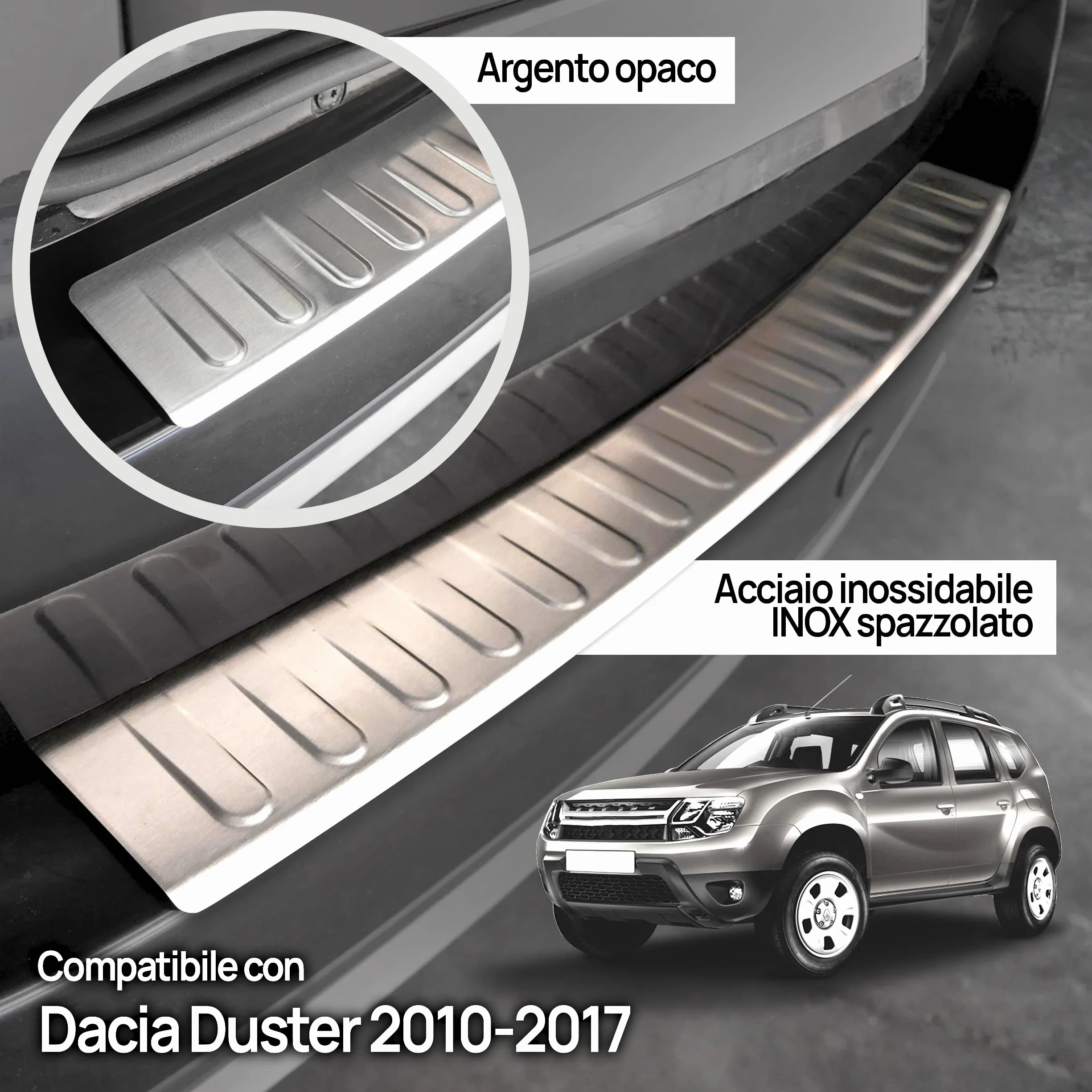 Chromemaster Protezione Paraurti Posteriore Acciaio Inossidabile INOX Spazzolato Argento Opaco Compatibile Dacia Duster 2010-2017