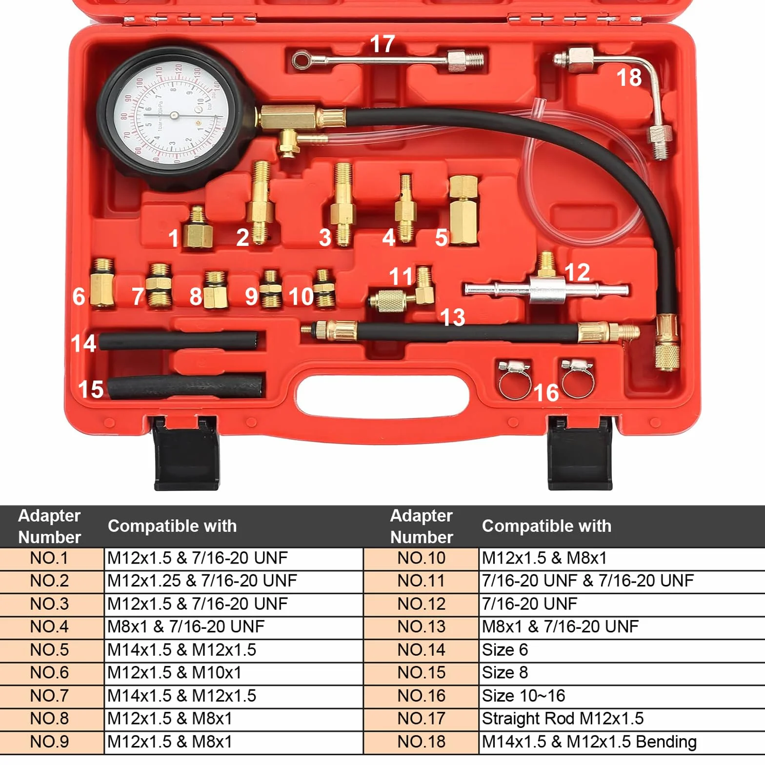 FreeTec – Set per testare la Pressione della Benzina dell’Auto, manometro per Carburante 0 – 140 PSI.