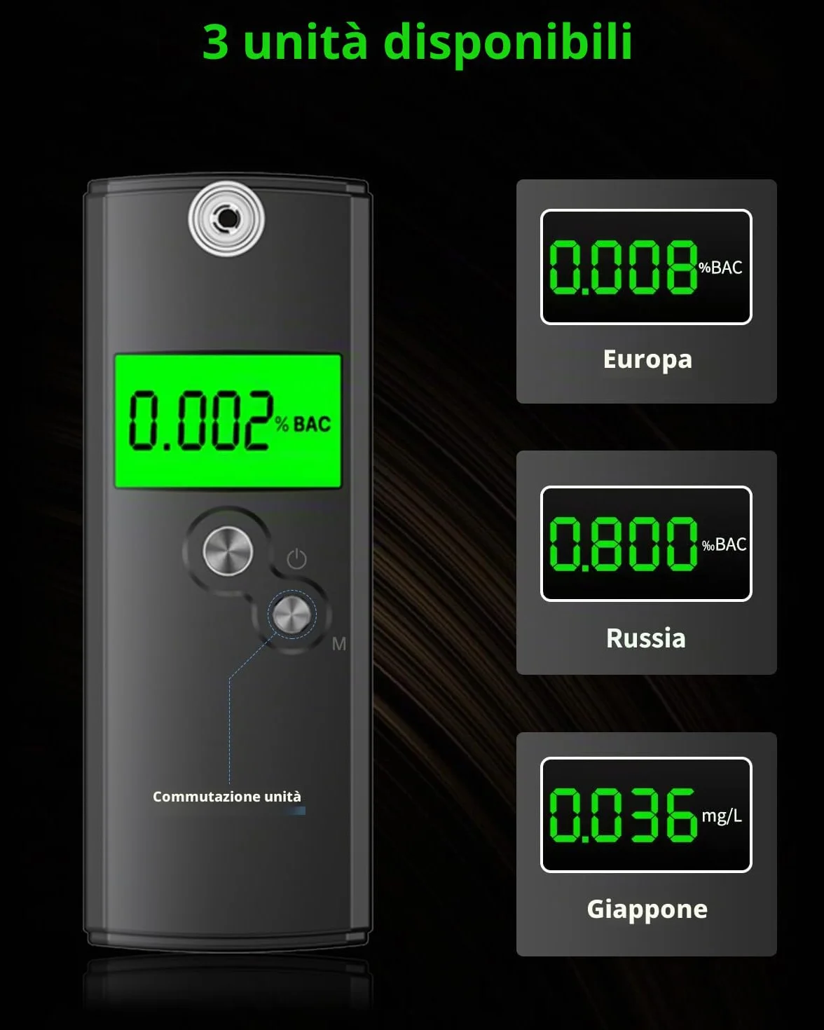 Etilometro Portatile Certificato, Alcolometro ad Alta Precisione con 10 Bocchini, Alcol Test Professionale con Display LCD Digitale, Test Alcolemico Portatile (Nero)