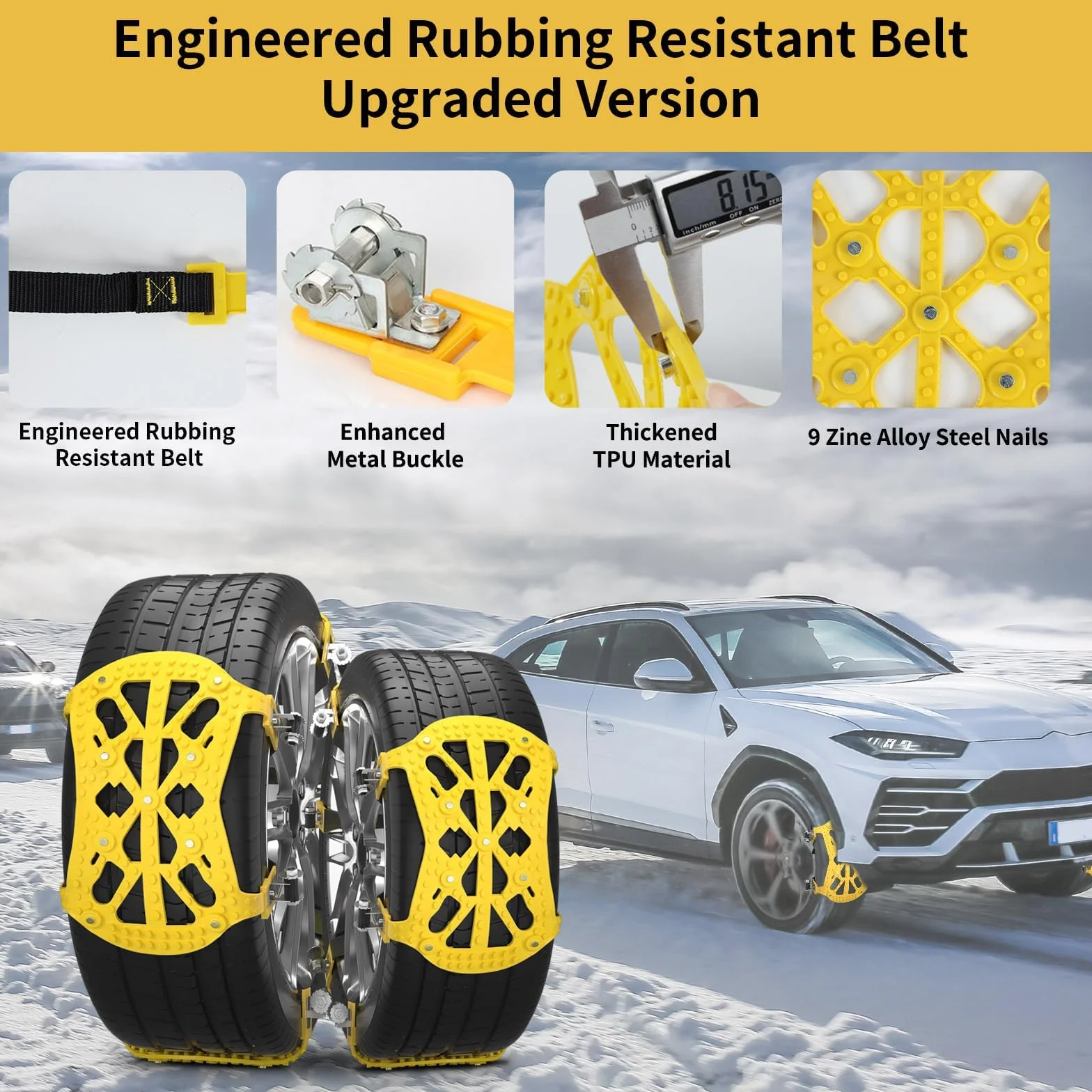 Catene da Neve per Auto, 6PCS catene neve universali per Pneumatico Grandezza 165-275mm, Versione Aggiornata si Allarga e si Addensa Facile da Installare per Auto/Camion/SUV