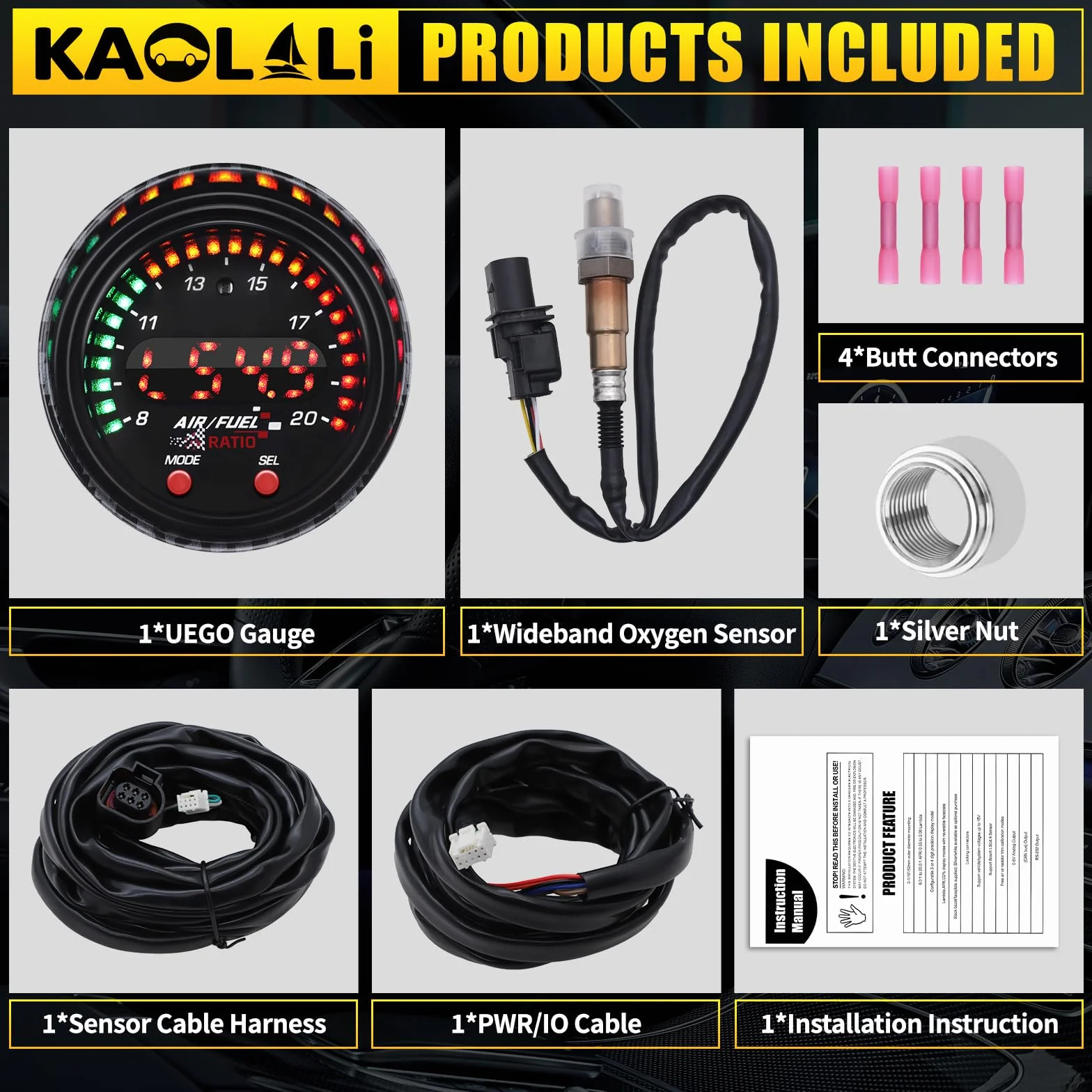KAOLALI 30-0300 X-Series AFR Wideband UEGO Controller Sensor Kit 52 mm Display