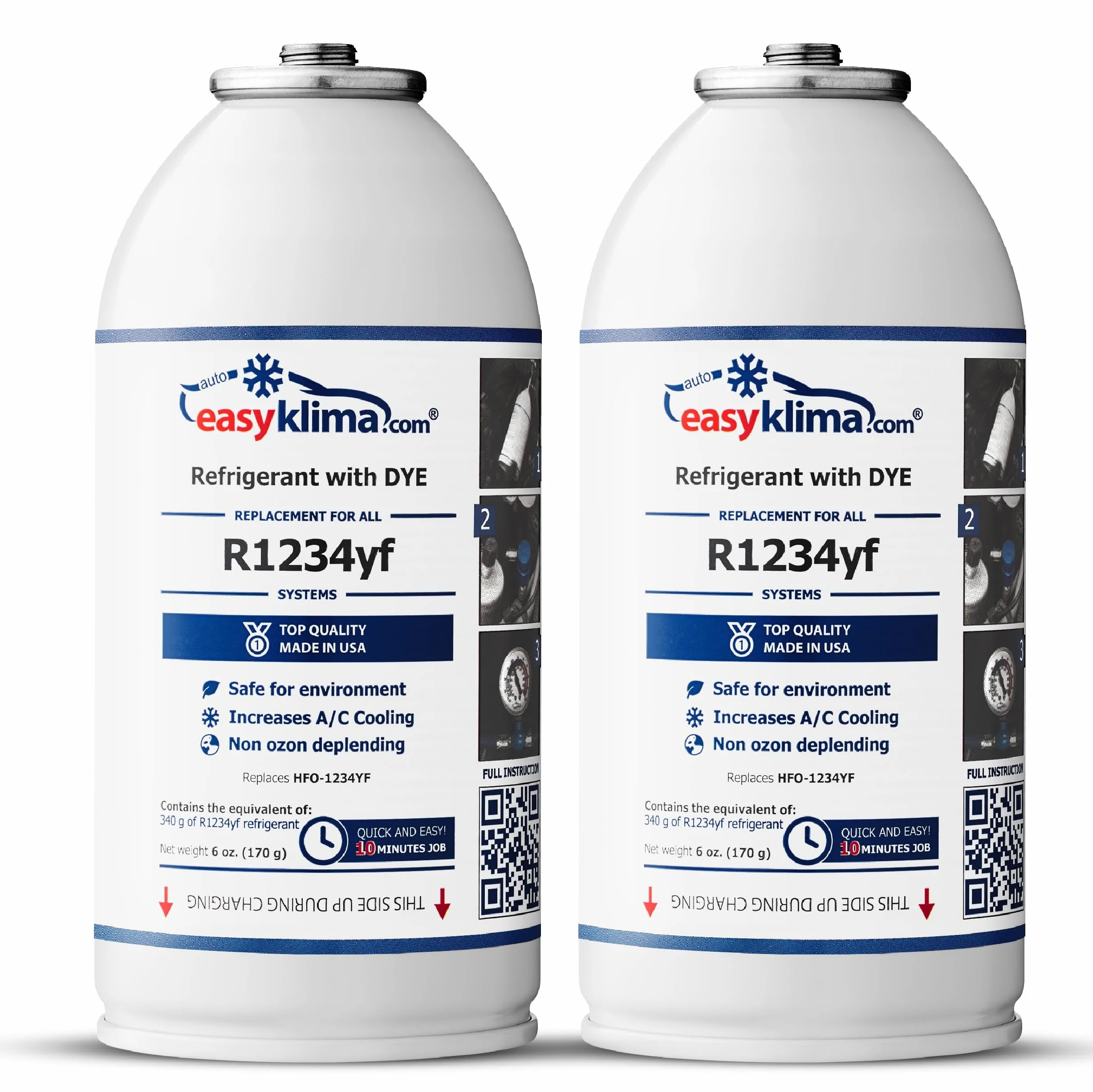EasyKlima R1234yf Refrigerante di ricambio con DYE – 2 lattine per aria condizionata auto dal 2016 | Applicazione rapida | Qualità professionale Veltao Set