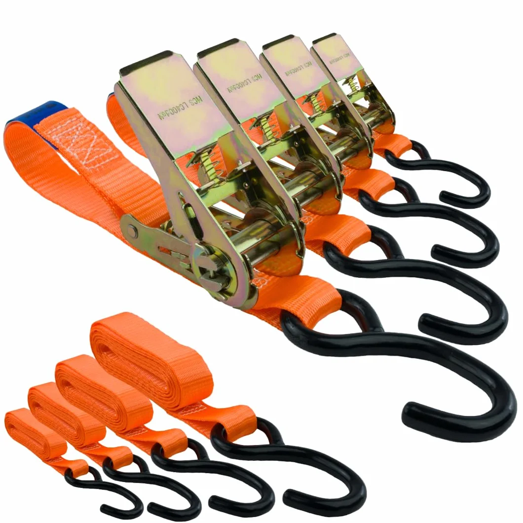 Cinghie di serraggio con cricchetto e gancio Set da 4 pezzi 25 mm 3 m 700 kg arancione
