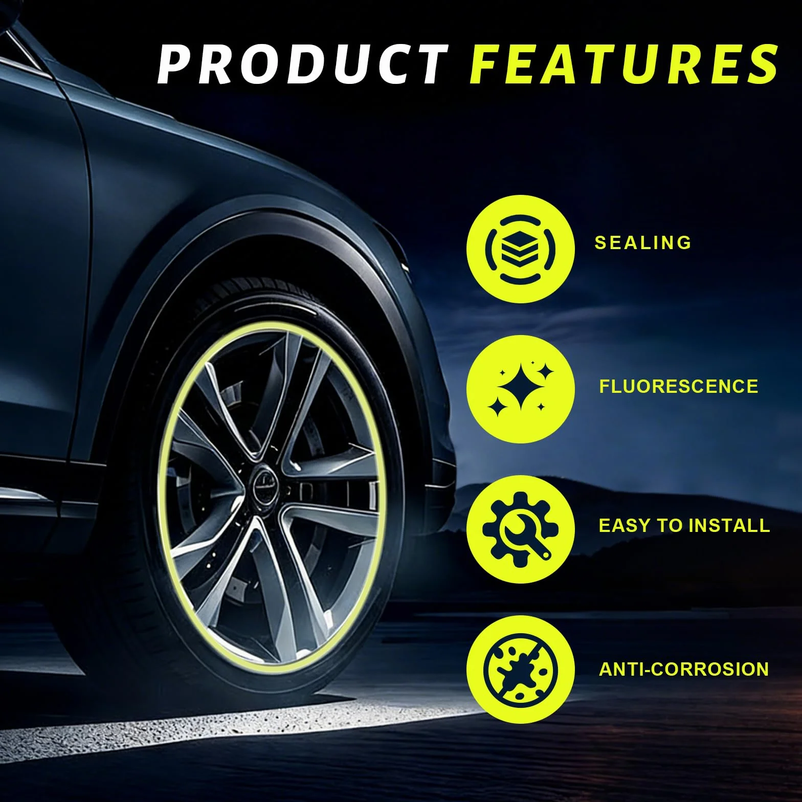 Cappucci Valvole Luminosi Auto, 12 Tappi Ruote Auto Luminosi, Tappi Valvola Fluorescente, Tappi Luminosi per RuoteAuto, TappiLuminosi RuoteAuto, Accessorio Universale perAuto Moto Bici (Giallo)