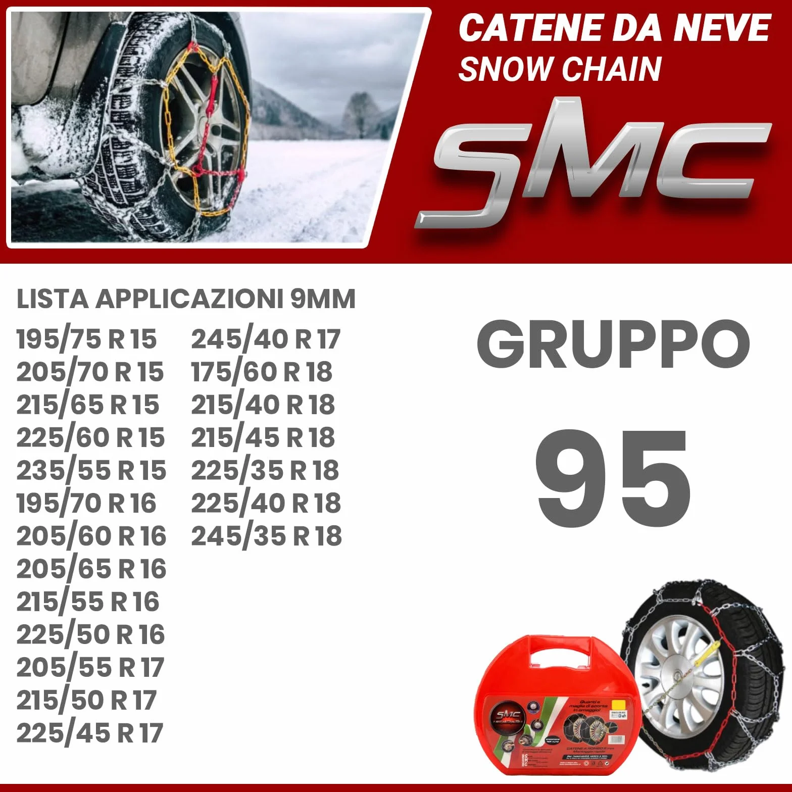 SMC Catene da Neve omologate O-Norm TUV 9mm Gruppo 95