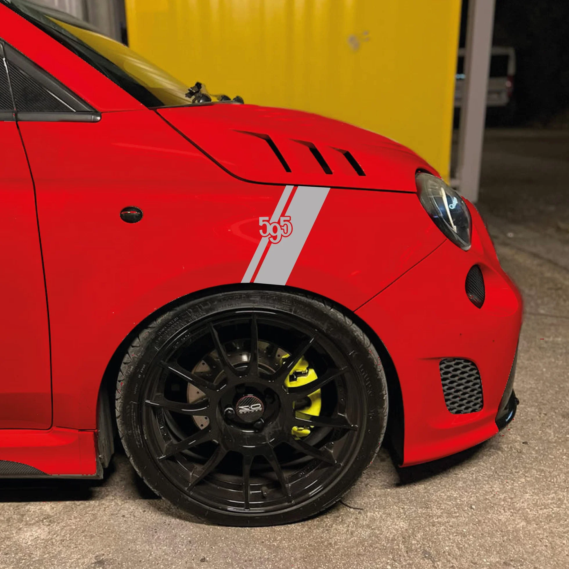 ADESIVI COMPATIBILE CON 500 ABARTH 595 PARAFANGHI COFANO SCORPIONE TUNING SPORT (ARGENTO)