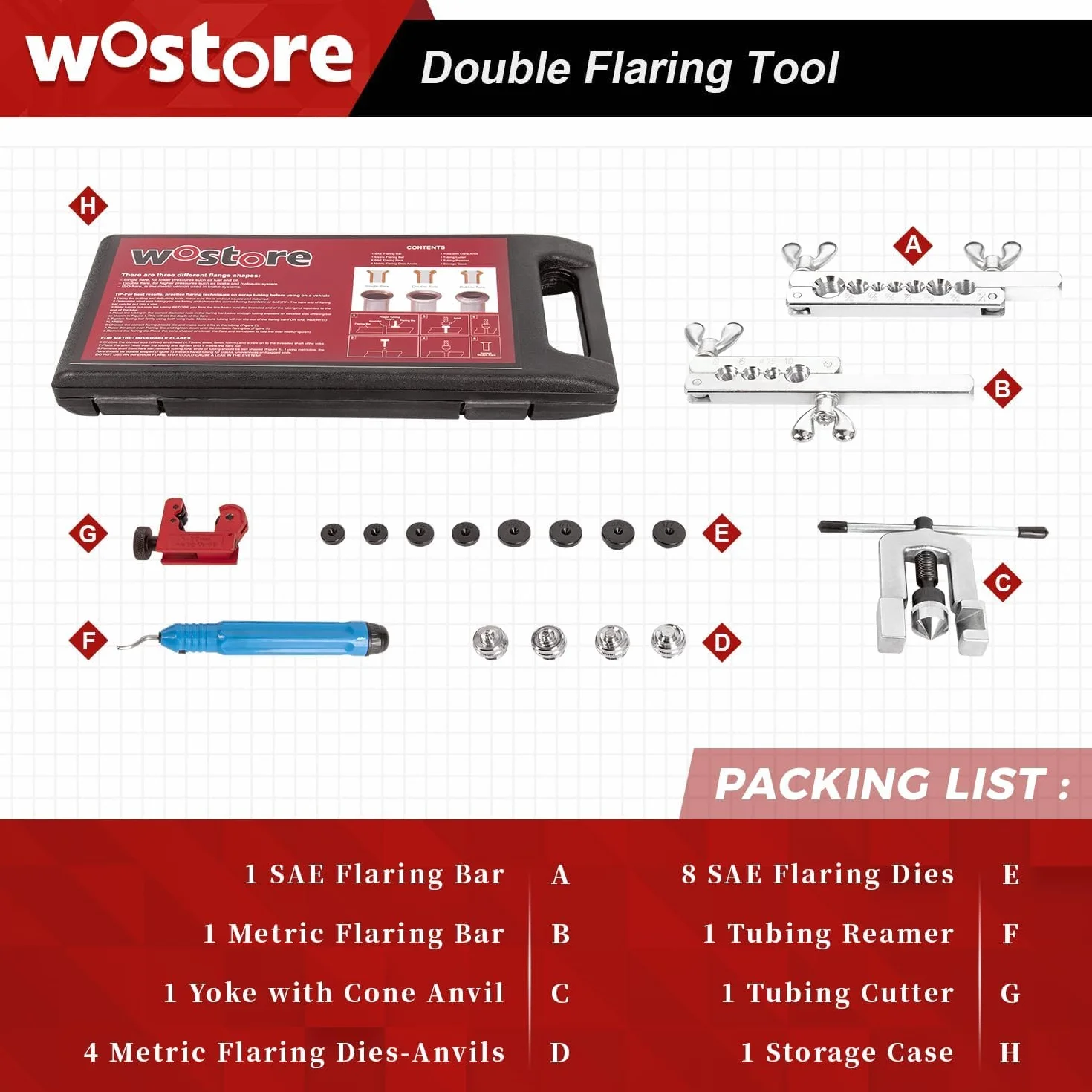 Wostore Sbirattatrice Doppia per Tubi dei Freni 3/16"-5/8" 7 Misure rame plastica alluminio