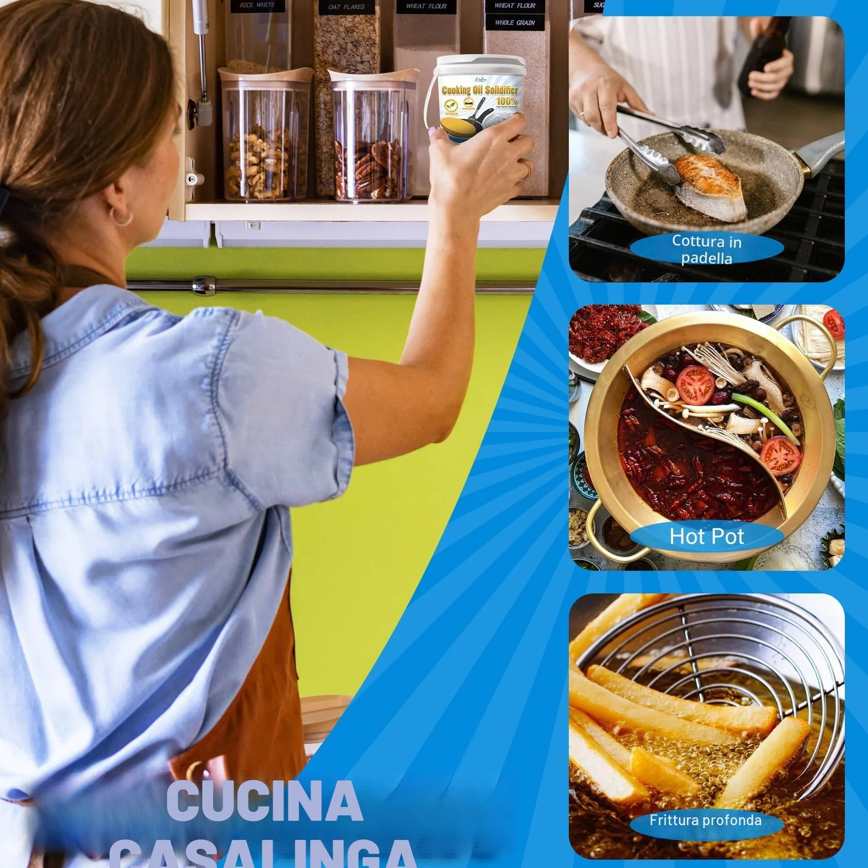 Solidificante Olio da Cucina in Polvere - Solidificatore Grasso per Olio Fritto, Raccolta 100%, Eliminazione Fino a 8.5 L