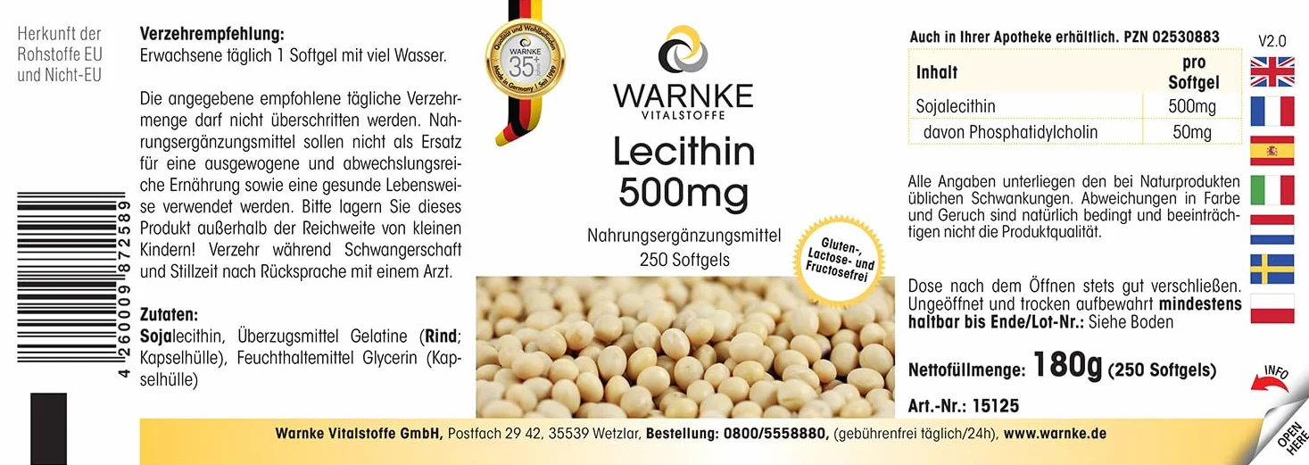 Lecitina 500mg 250 Softgel Warnke Vitalstoffe