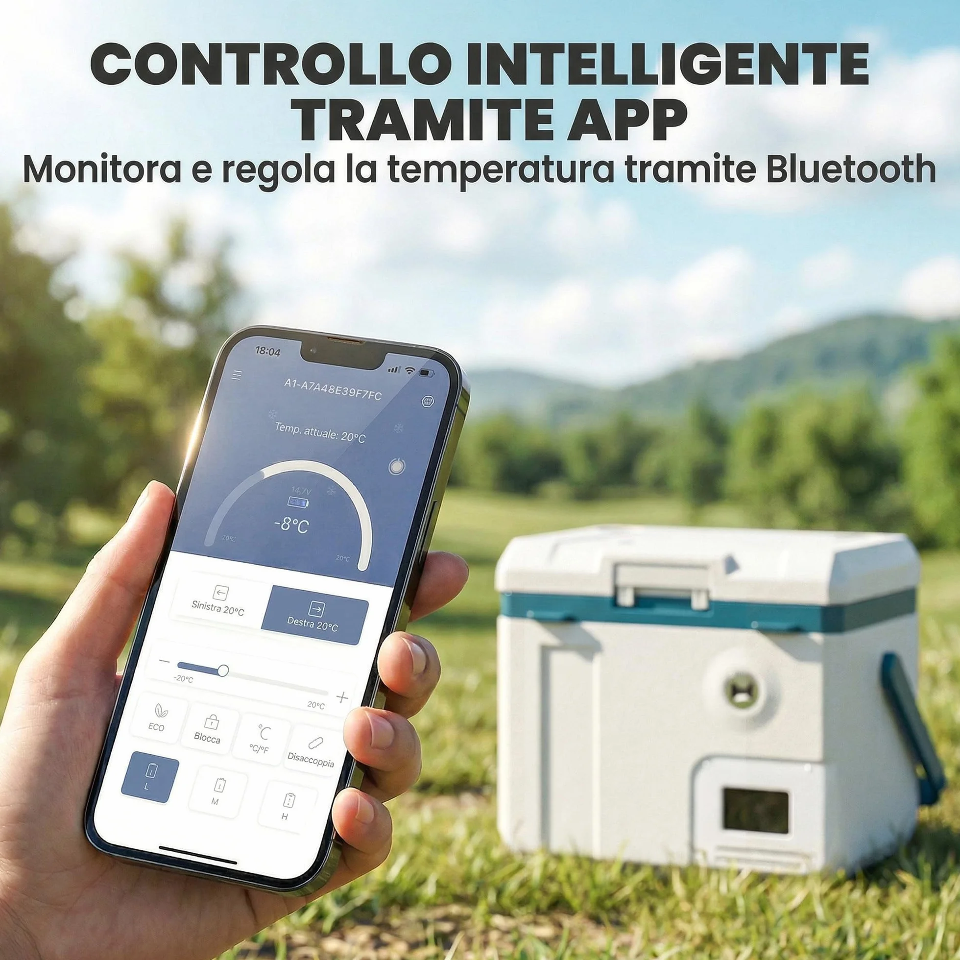 Outsunny Frigorifero Portatile 19L con Compressore, Mini Frigo Elettrico Anti-Shock, APP Bluetooth, 12V/24V/240V, -20°C a 20°C