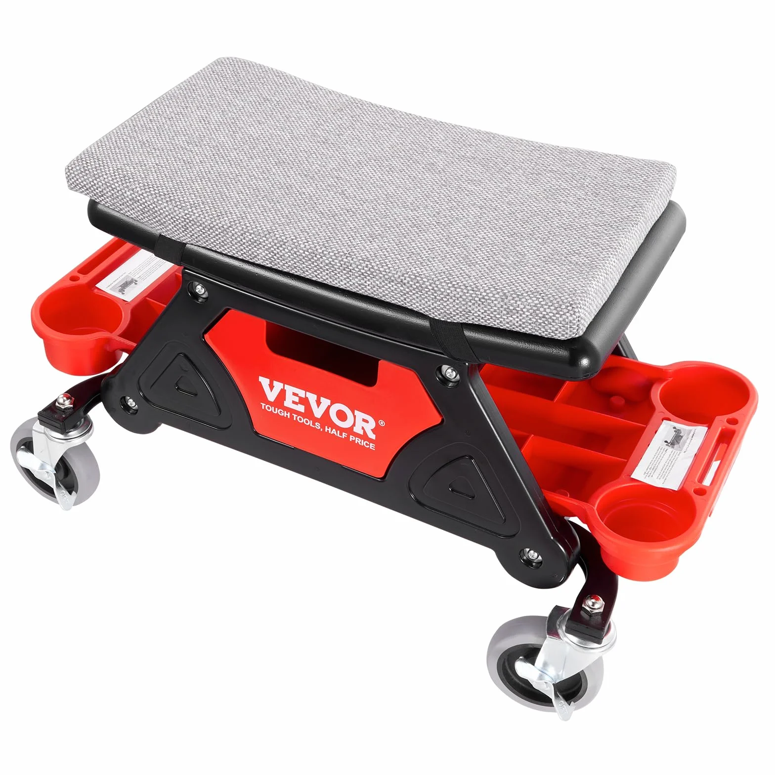 VEVOR Sgabello Mobile Riparazione Officina 64x33.5x39 cm Carico 136 kg Rotelle Bloccabile 450x250 mm Vassoi Portautensili