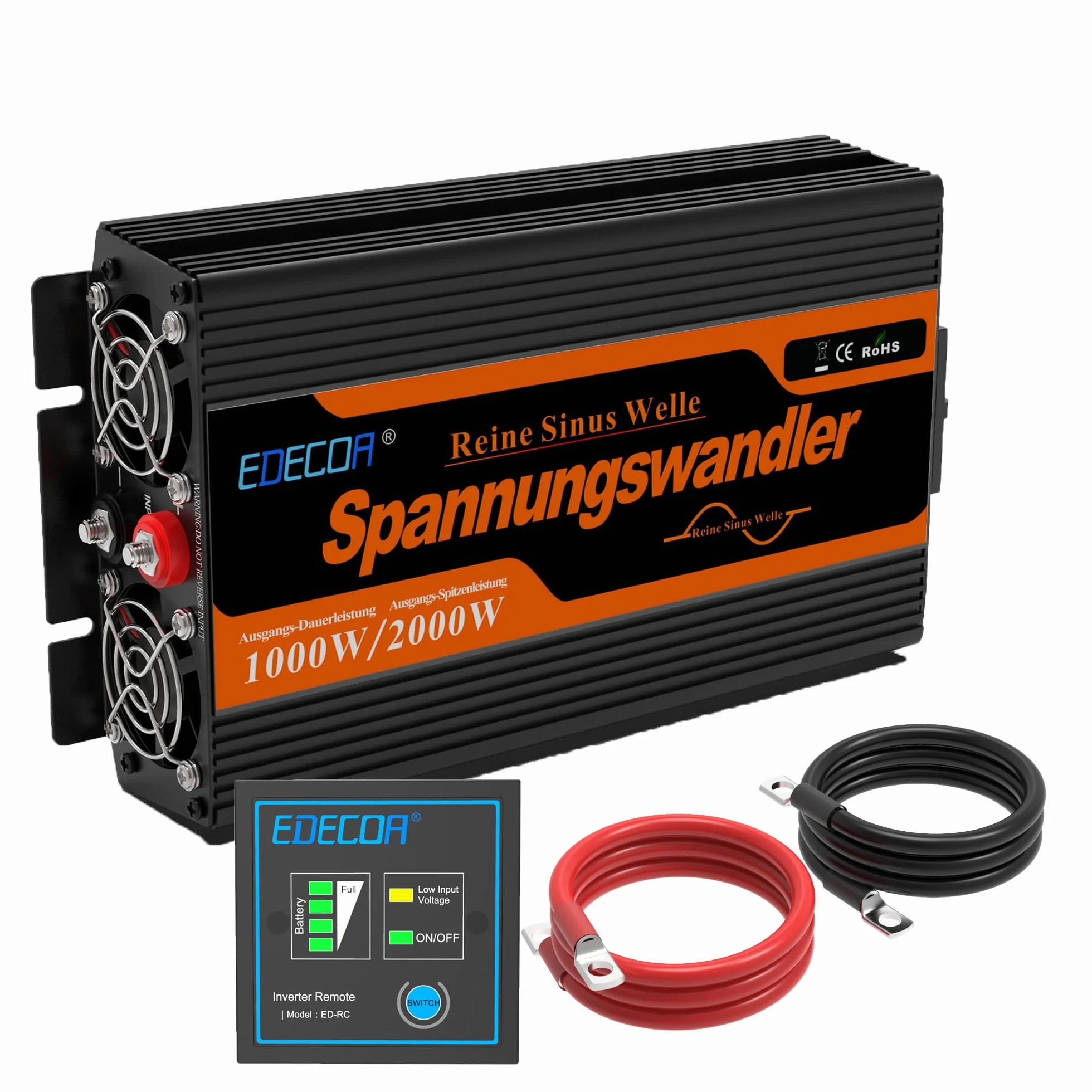 EDECOA Inverter 12V 220V Onda Pura 1000W USB Telecomando Convertitore di Potenza Isolamento Galvanico 3a Generazione