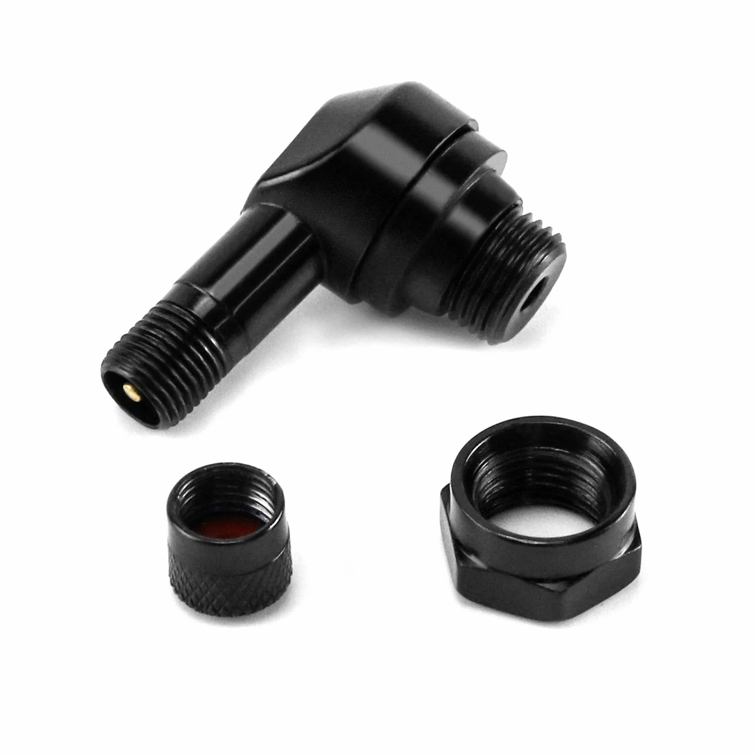 QWORK Adattatore Valvola Pneumatico 90° Lega Alluminio Nero 2 Pezzi