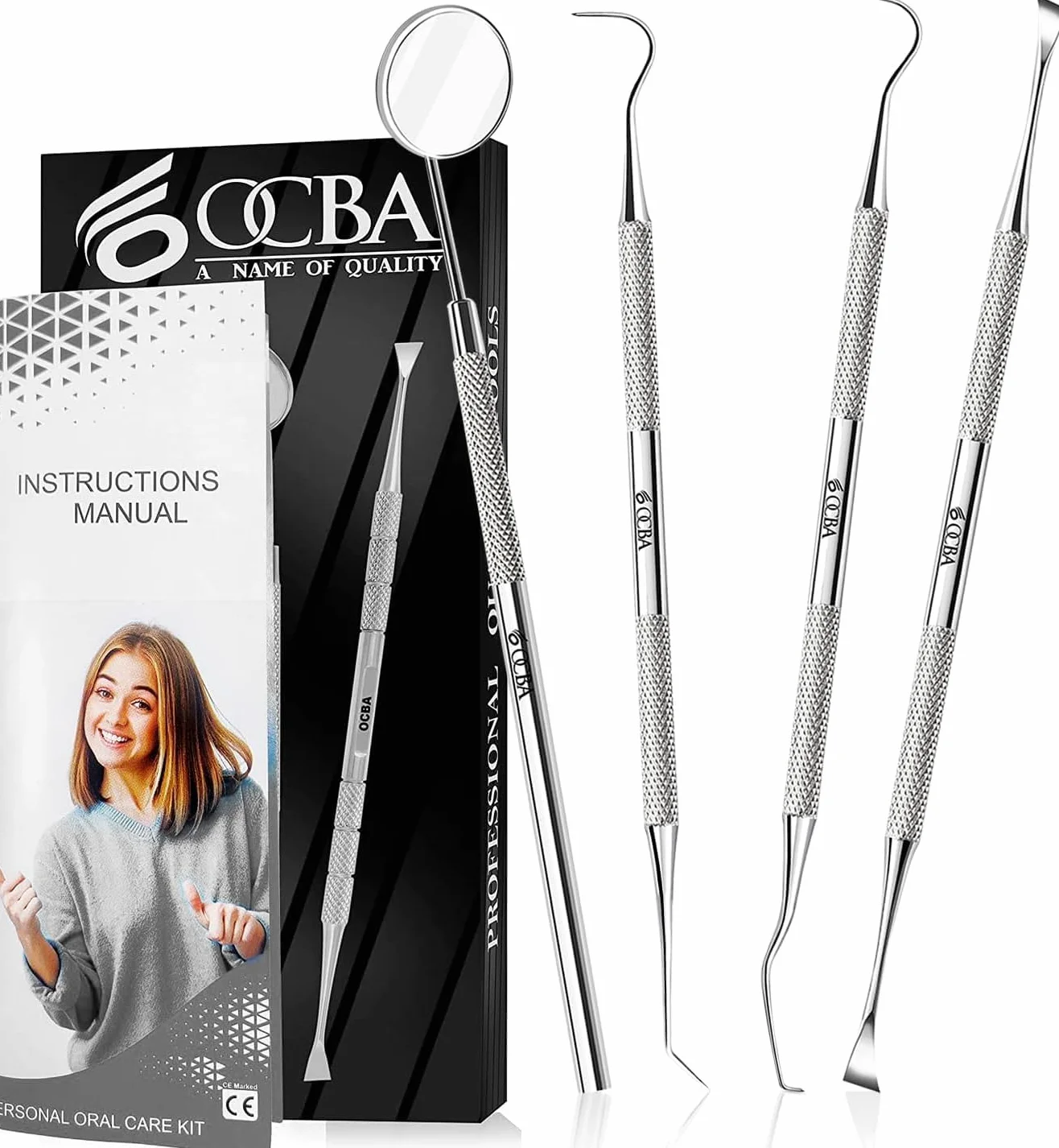 Set da 4 Strumenti per Pulizia Denti in Acciaio Inossidabile - Igiene Dentale e Rimozione Placca