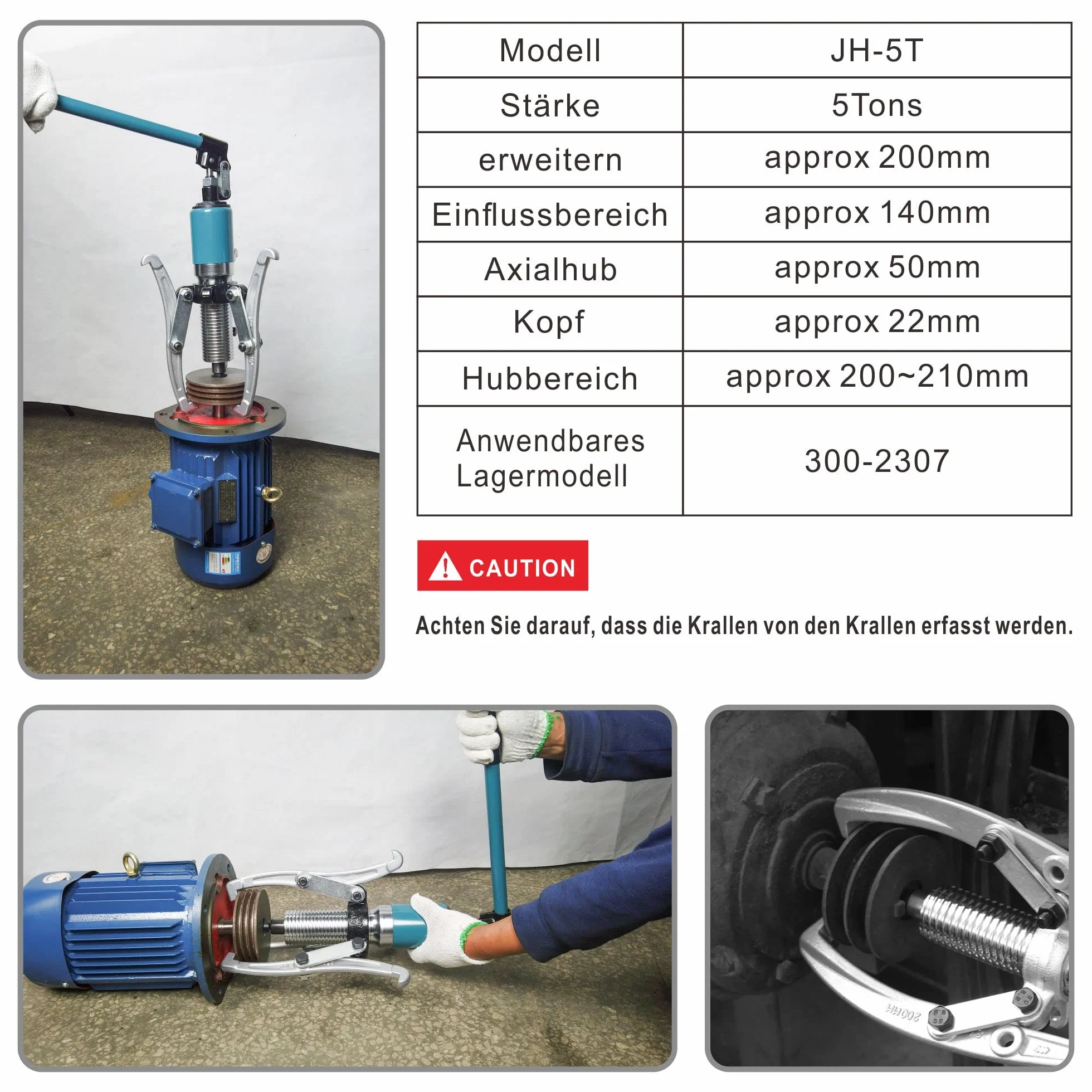 Estrattore idraulico integrale 5T kit trazione per mozzi flange pignoni cuscinetti