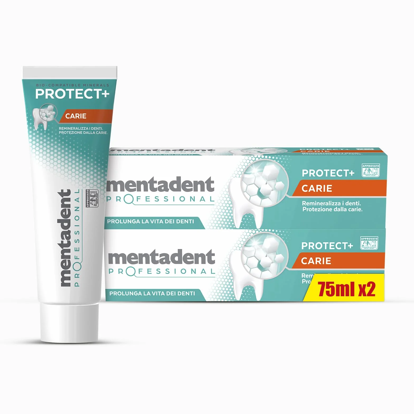 Mentadent Professional Dentifricio Protect+ Carie 2x75 ml