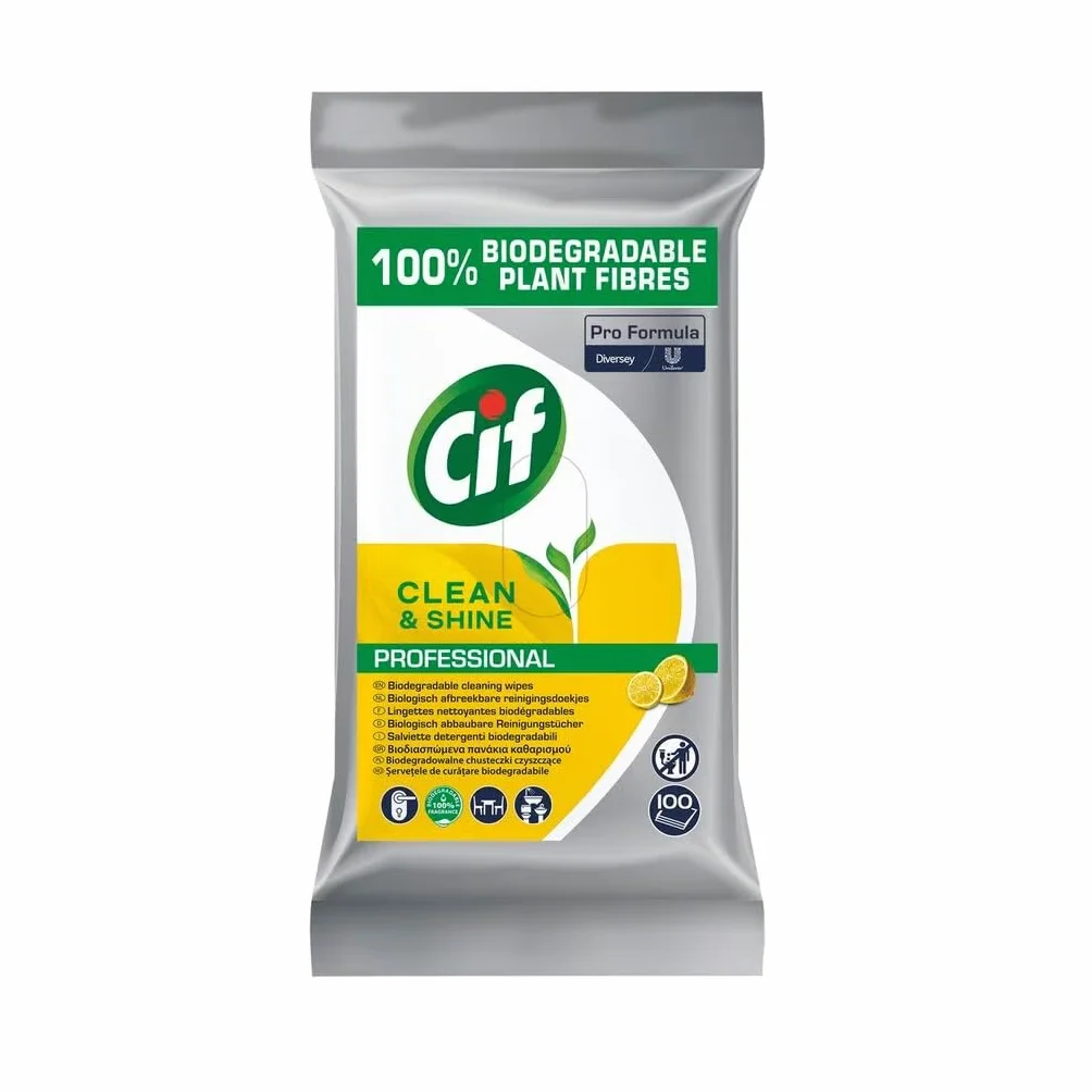 Cif Professional Salviette detergenti Clean & Shine biodegradabili multiuso 100 pezzi