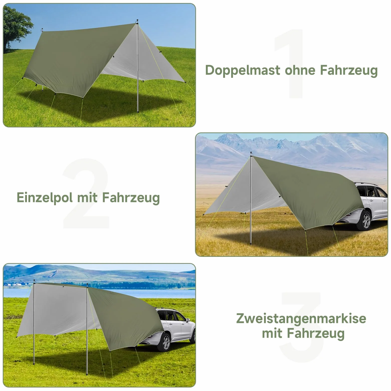 Tenda da Sole per Auto Impermeabile Antistrappo con Palo Regolabile per Camper Veranda