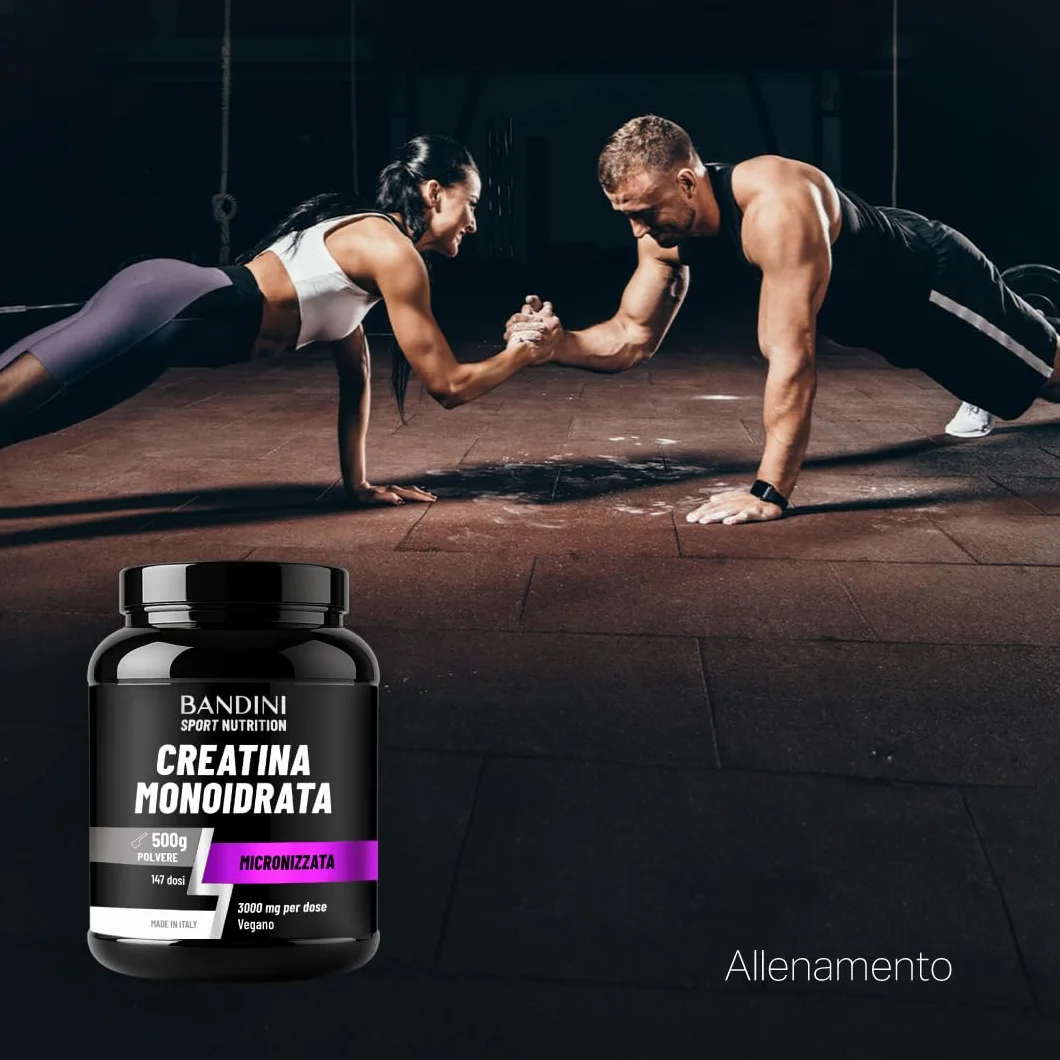 Bandini Creatina Monoidrata in Polvere 500g Pura - Integratore per Allenamento e Pre Workout - Vegan