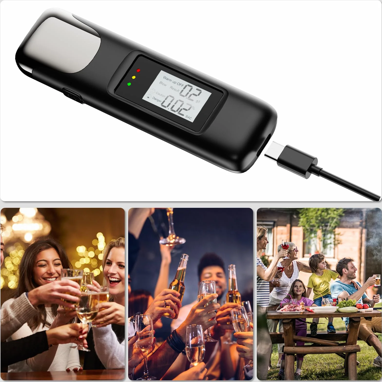Etilometro Portatile Certificato con Display LCD, Alcol Test Digitale, Senza Boccagli