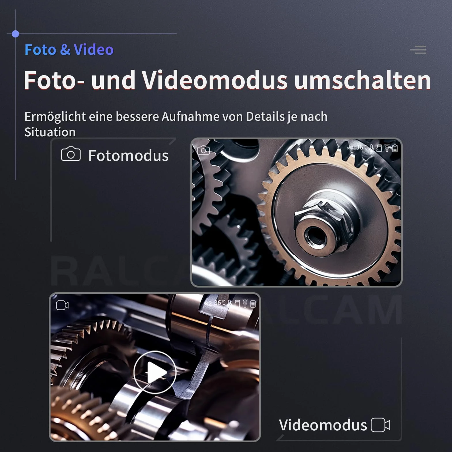 Ralcam Telecamera Endoscopica Rotante 210° Schermo HD 3,5" Sonda 6,2mm Semi-Rigida Impermeabile Cavo 2m