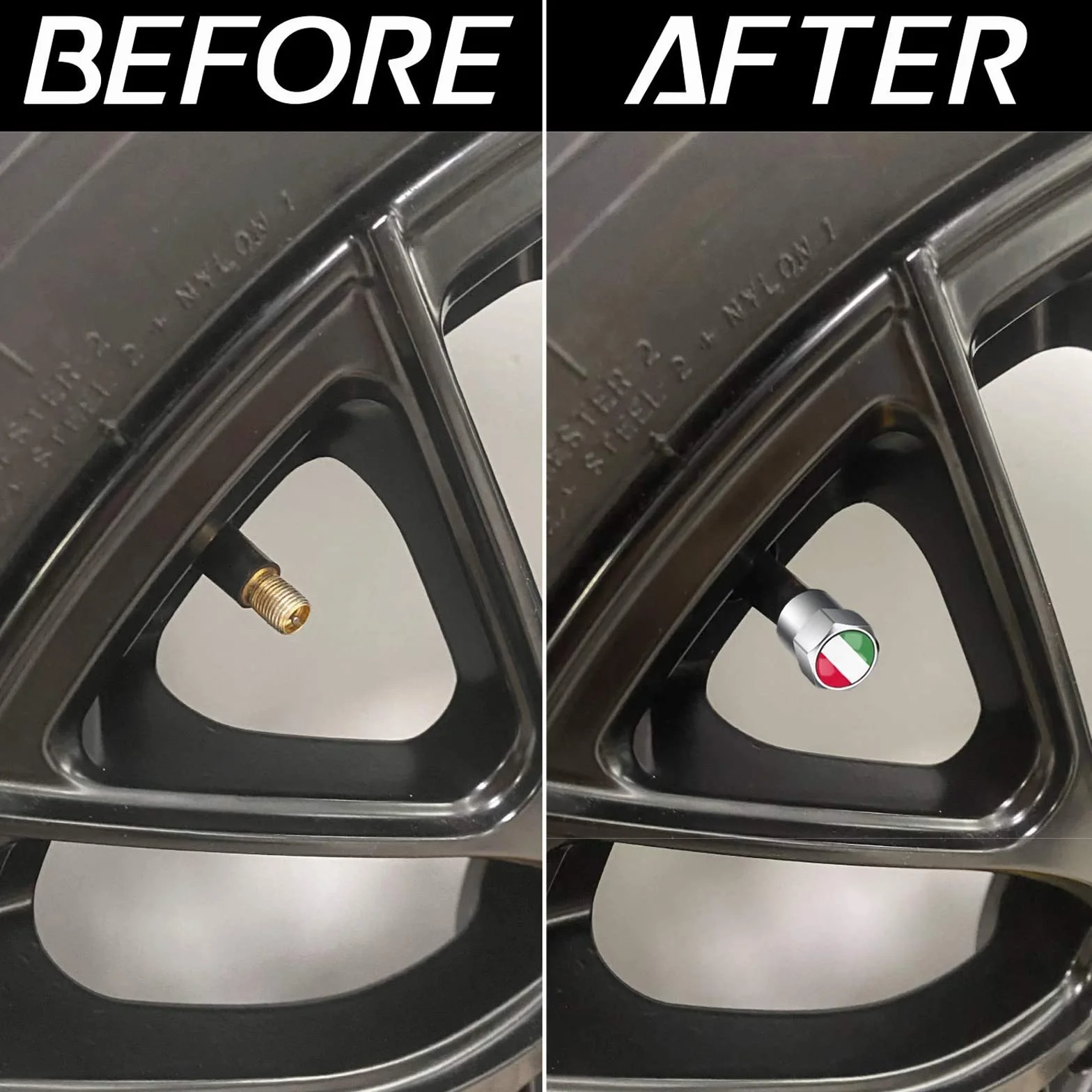 Tappini Gomme Auto Bandiera Italia Tappi Valvole Pneumatici Auto 4 pezzi, Tappi per Valvole Auto in Alluminio Tappi Stelo Valvola Pneumatico Tappi Gomme Auto, Tappino Bici, Tappi per Gomme Auto
